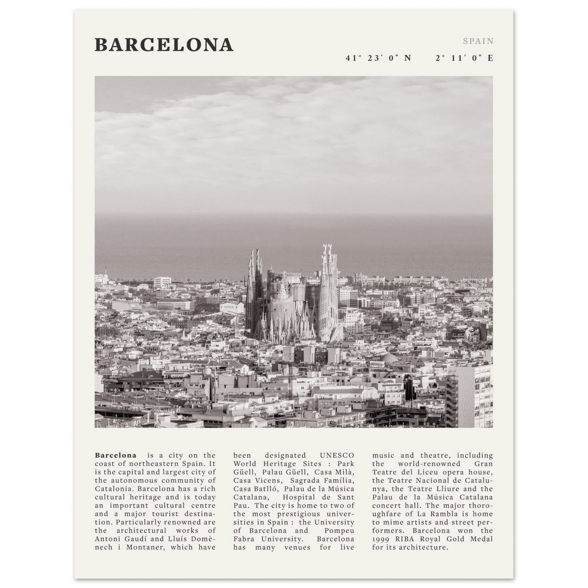 Barcelona Poster | Black & White Sagrada Familia Wall Art | Spain Travel Print - Evergreen Posters