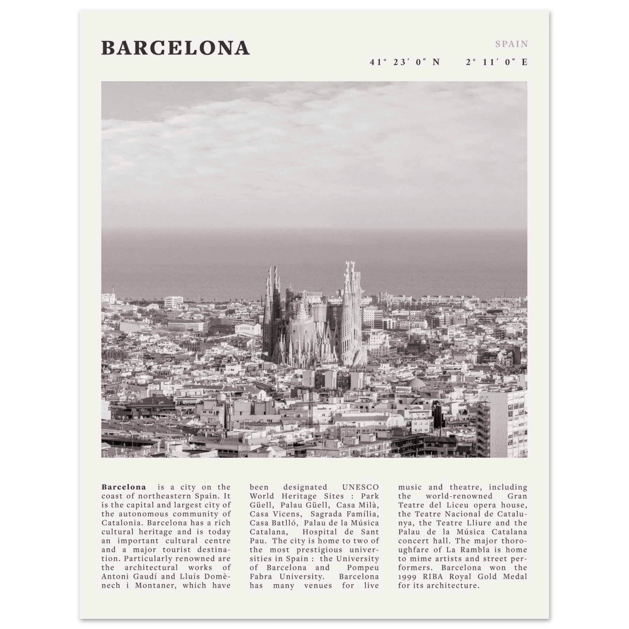 Barcelona Poster | Black & White Sagrada Familia Wall Art | Spain Travel Print - Evergreen Posters