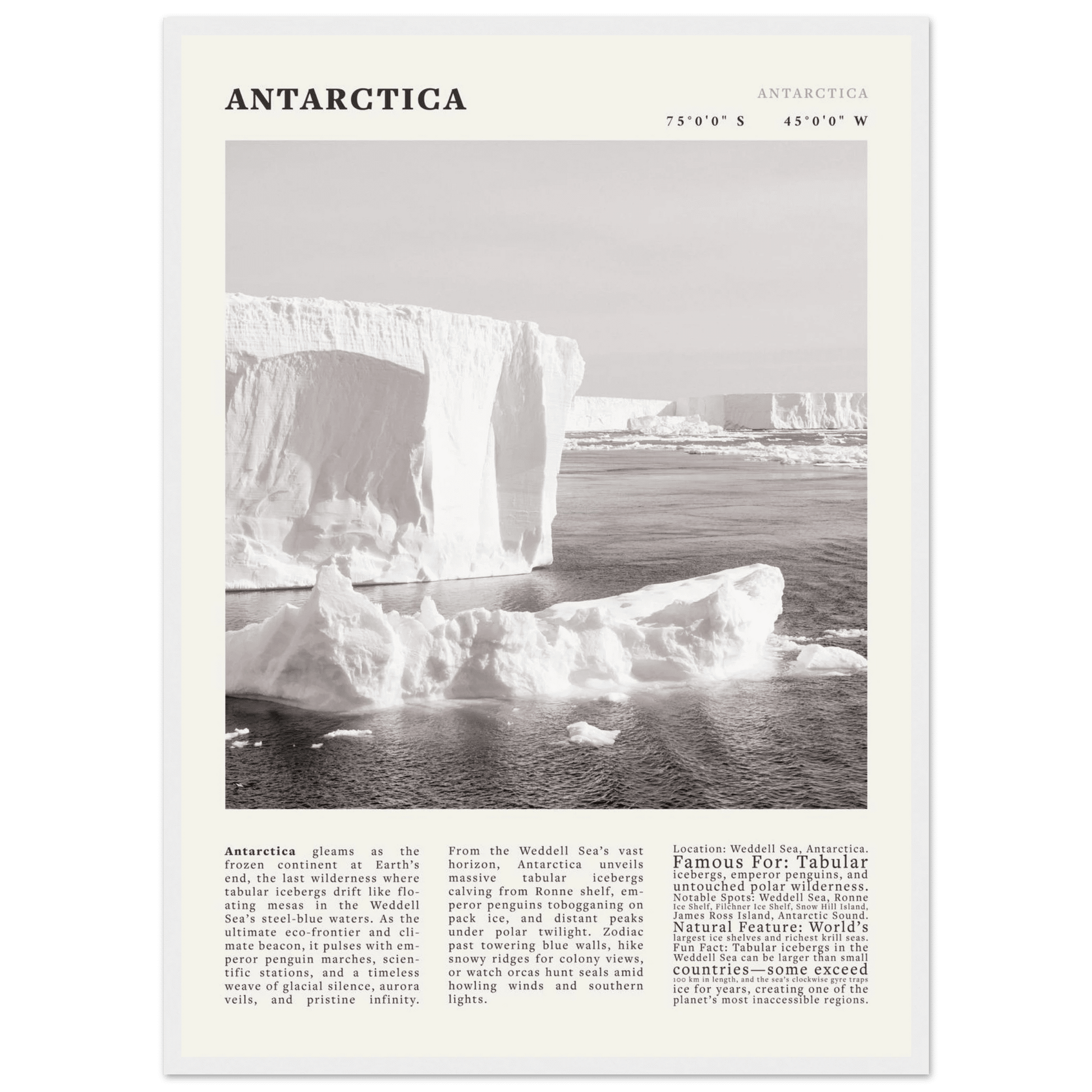 Antarctica Poster Black and White – Vintage Weddell Sea Iceberg Print (Digital & Printed Options) - Evergreen Posters