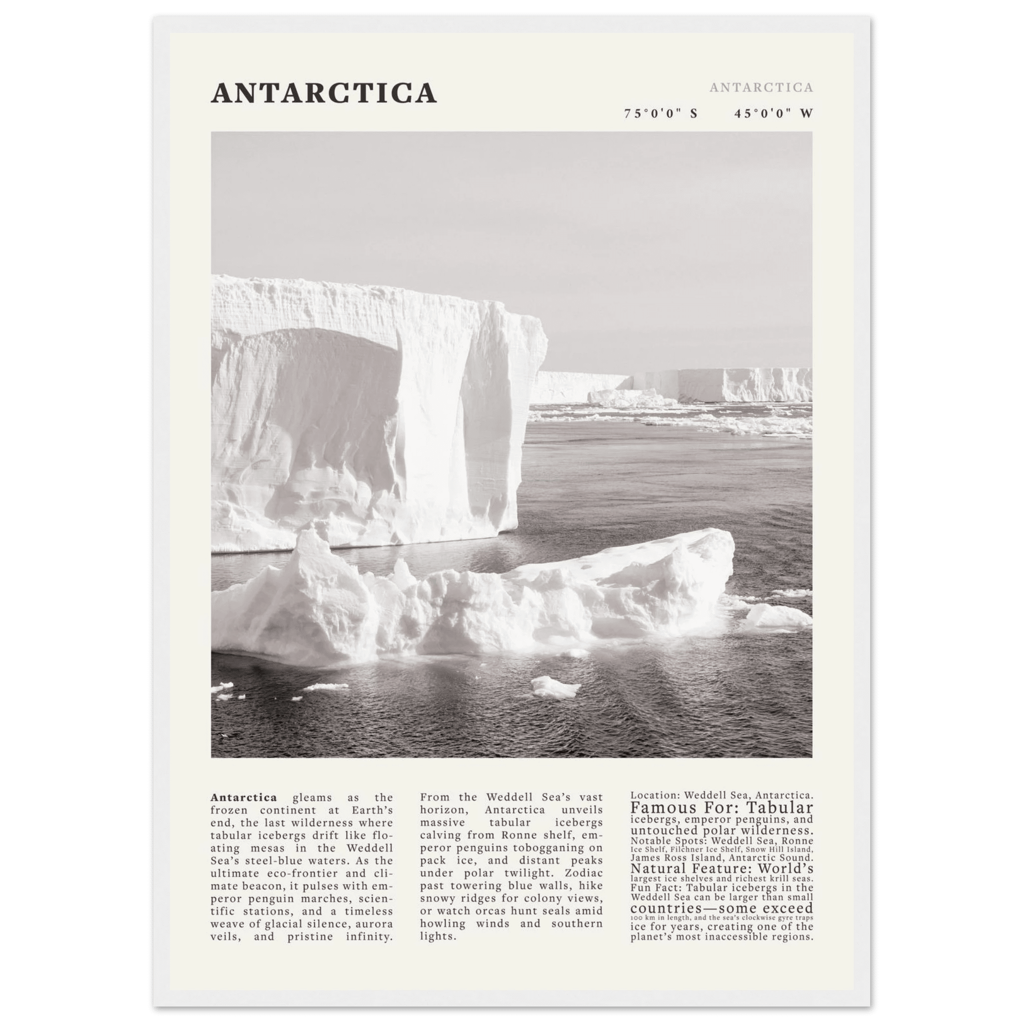 Antarctica Poster Black and White – Vintage Weddell Sea Iceberg Print (Digital & Printed Options) - Evergreen Posters