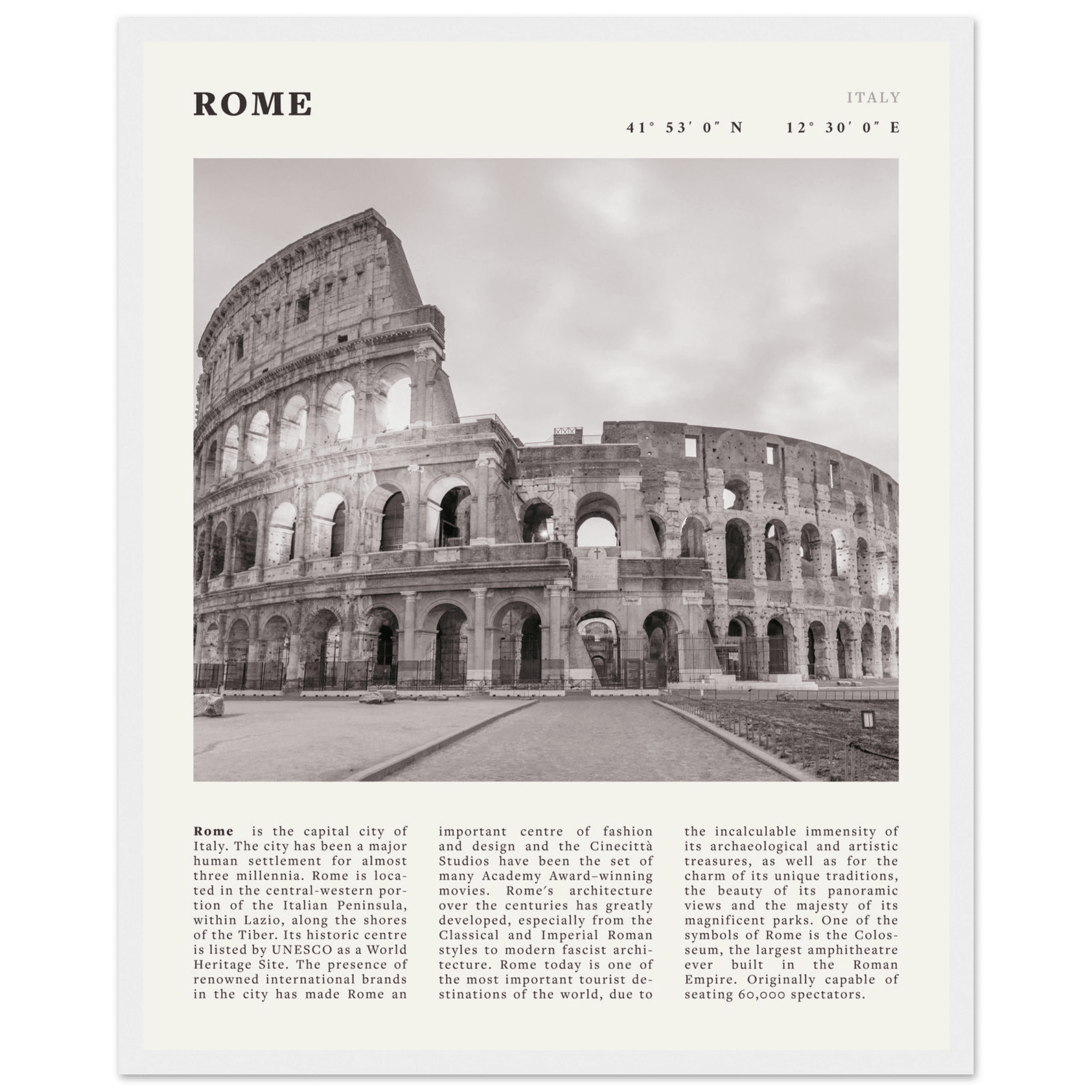 Rome Poster | Black & White Colosseum Wall Art | Italy Travel Print | Roman Decor - Evergreen Posters
