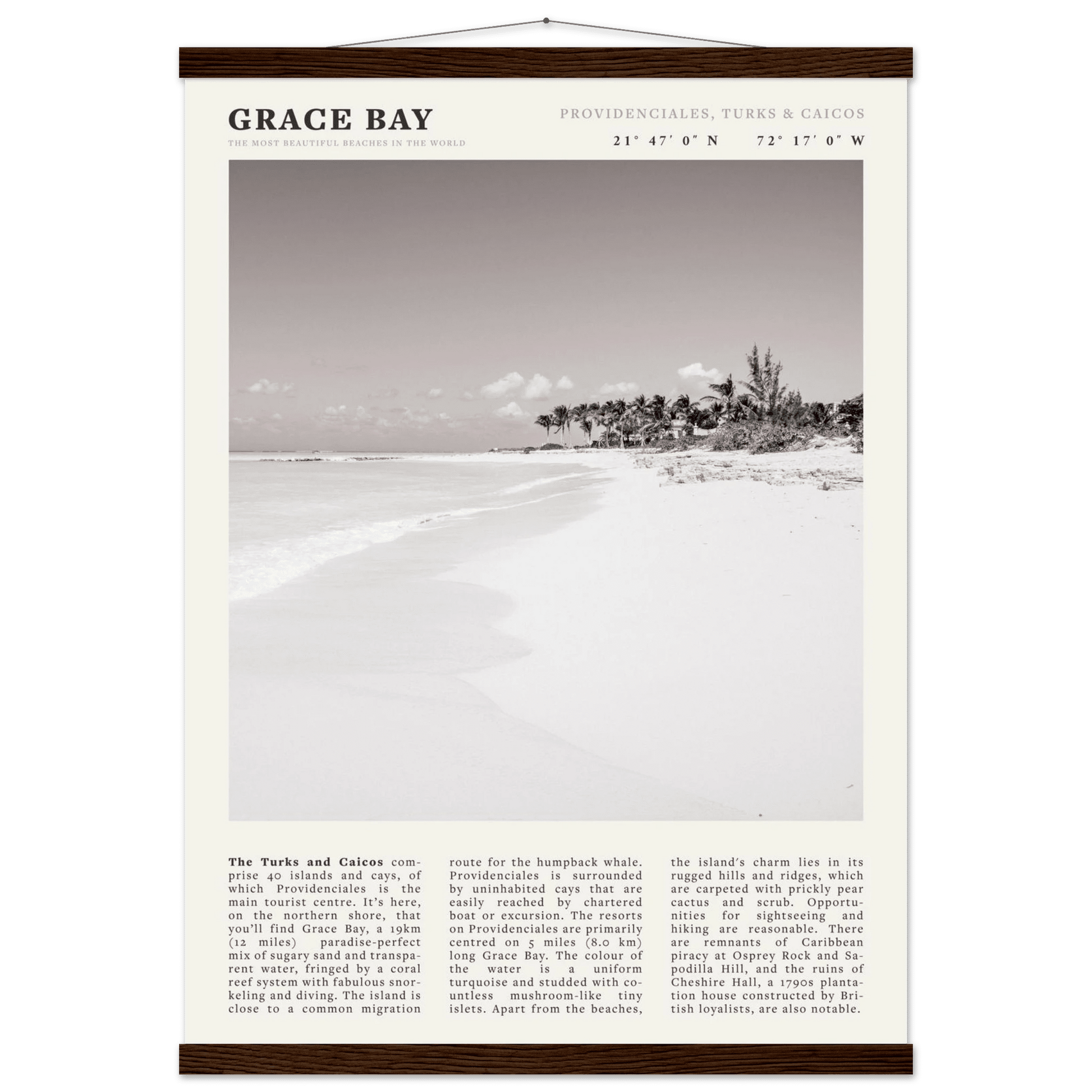 Grace Bay Poster | Black & White Turks & Caicos Wall Art | Caribbean Beach Print - Evergreen Posters
