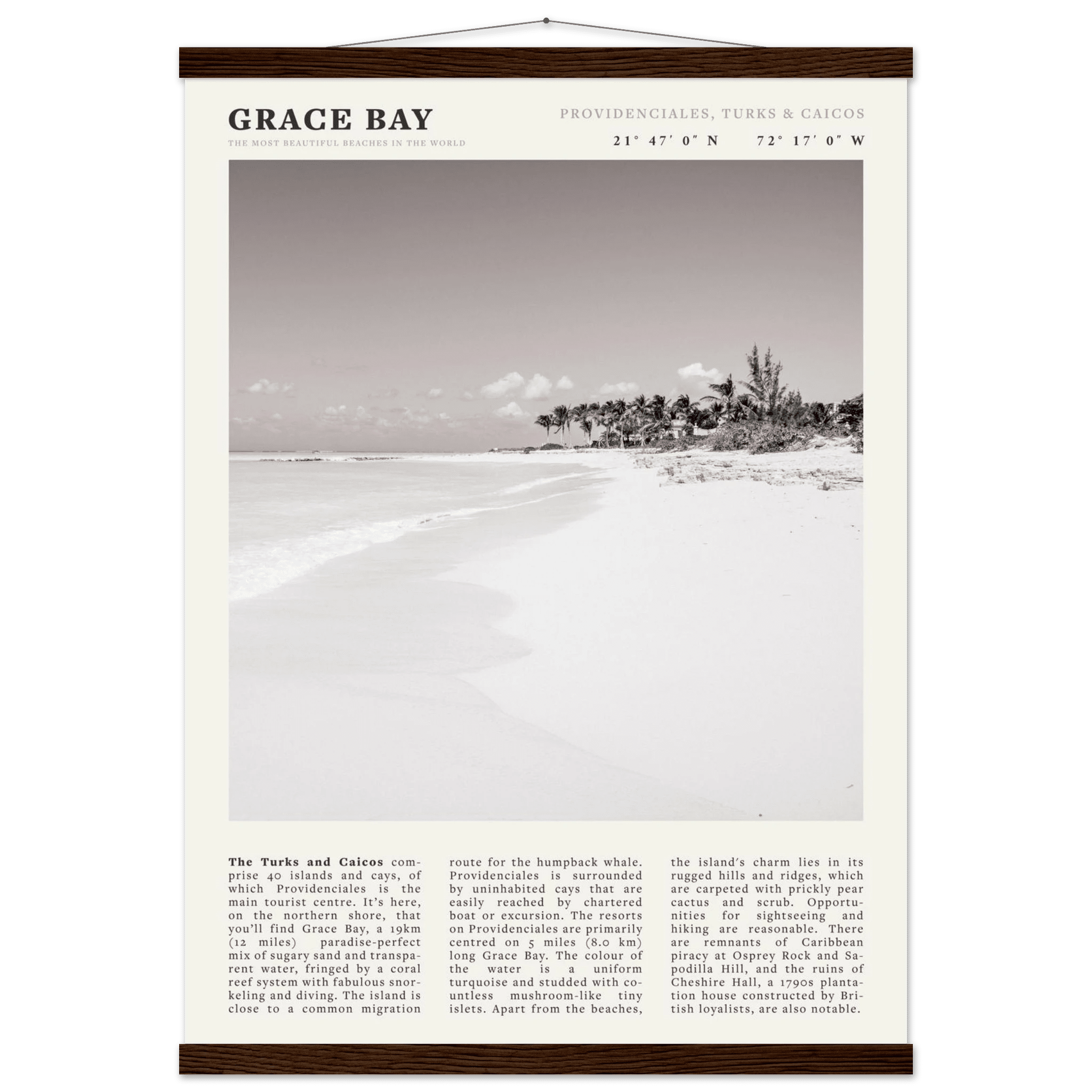 Grace Bay Poster | Black & White Turks & Caicos Wall Art | Caribbean Beach Print - Evergreen Posters