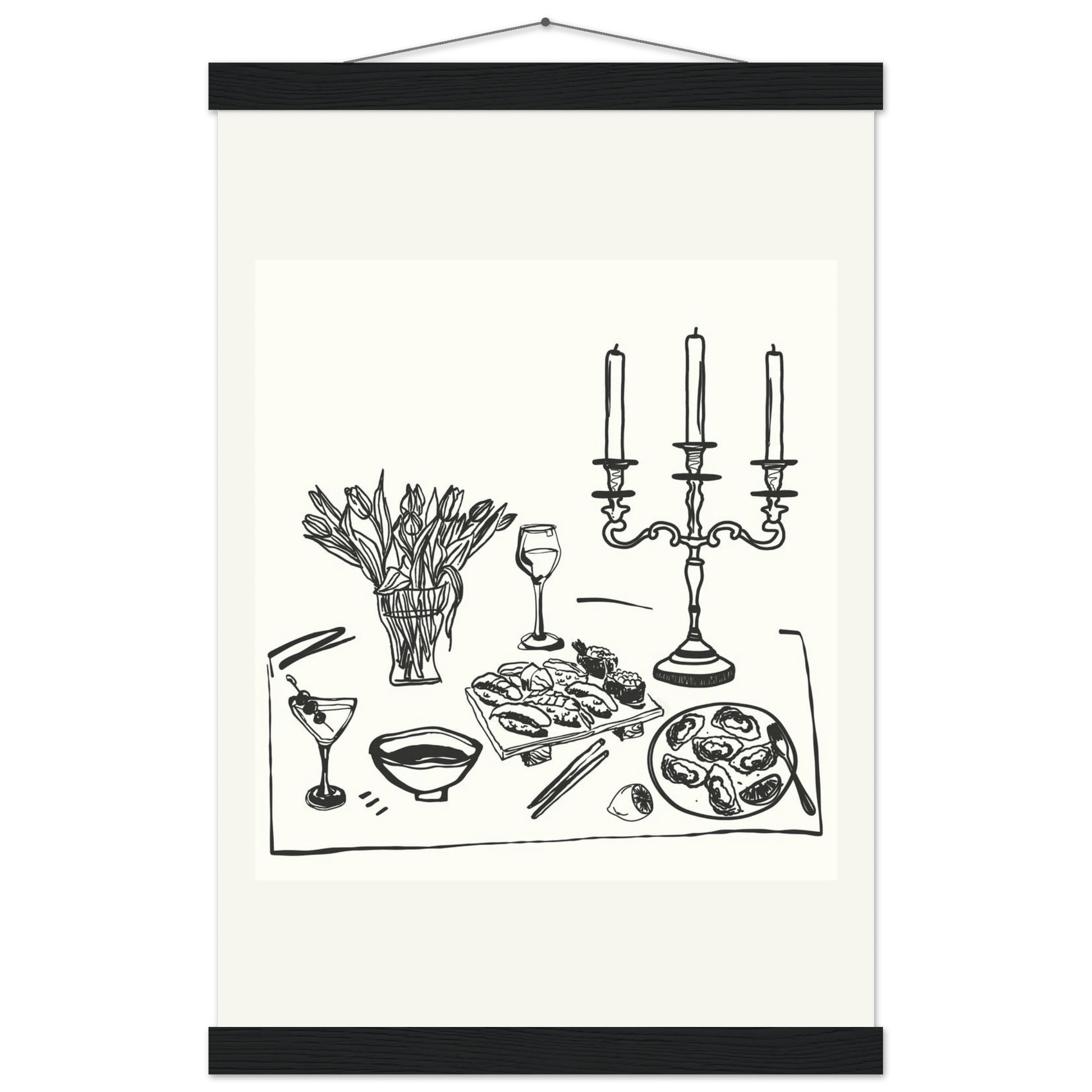 Fine Dining Table Print | Black Line Art Kitchen Wall Art | Elegant Dining Room Poster - Evergreen Posters