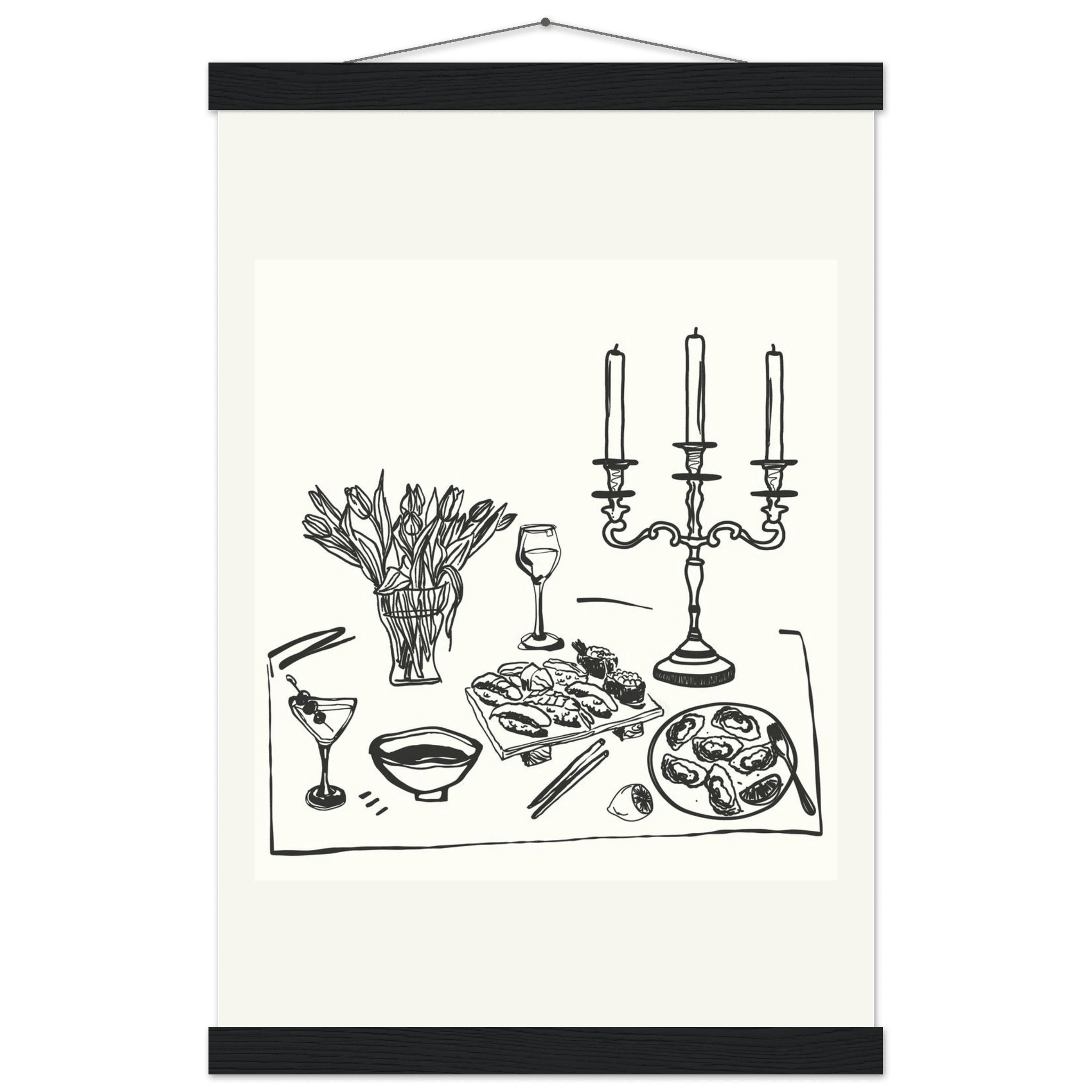 Fine Dining Table Print | Black Line Art Kitchen Wall Art | Elegant Dining Room Poster - Evergreen Posters
