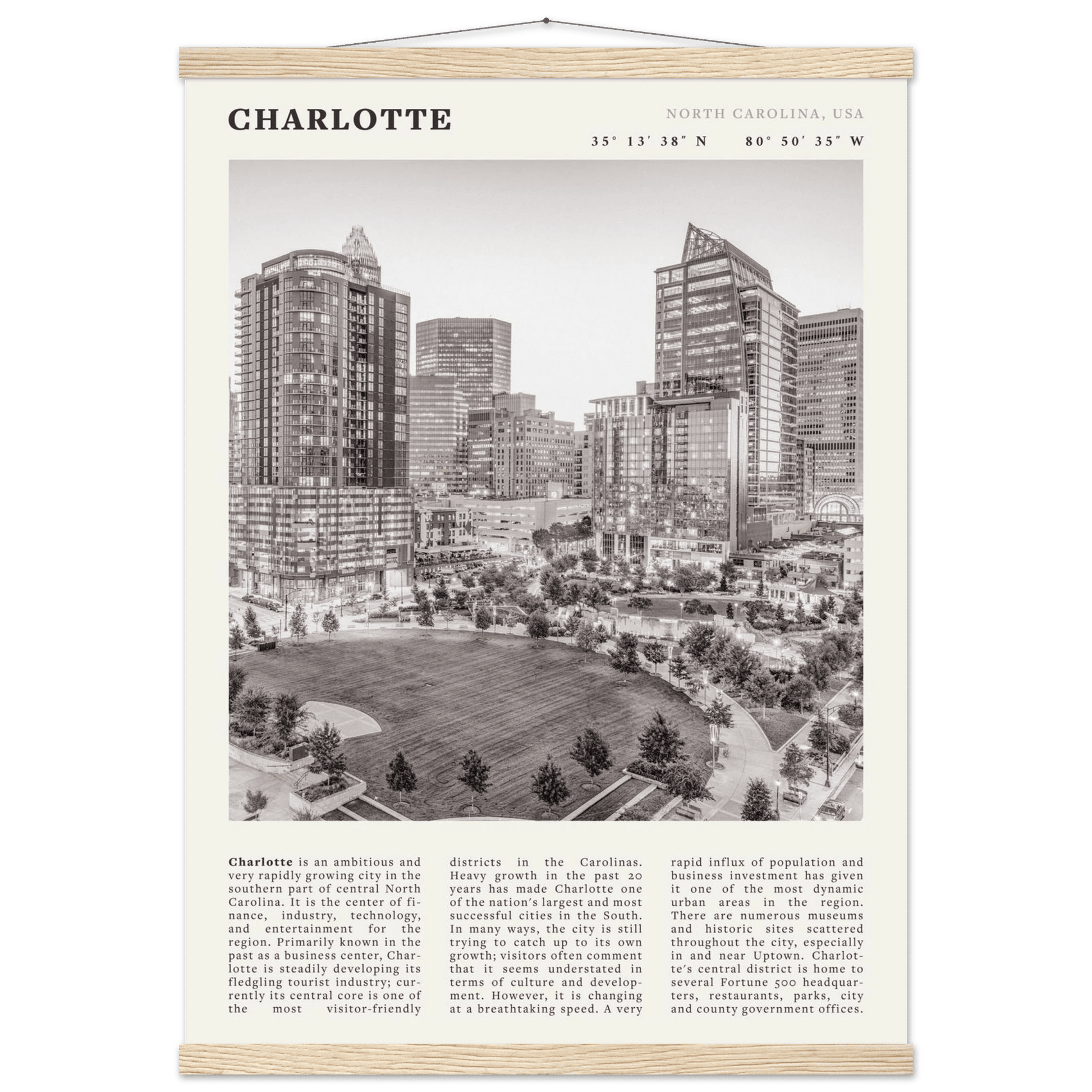 Charlotte Poster | Black & White North Carolina Skyline Wall Art | NC Travel Print - Evergreen Posters