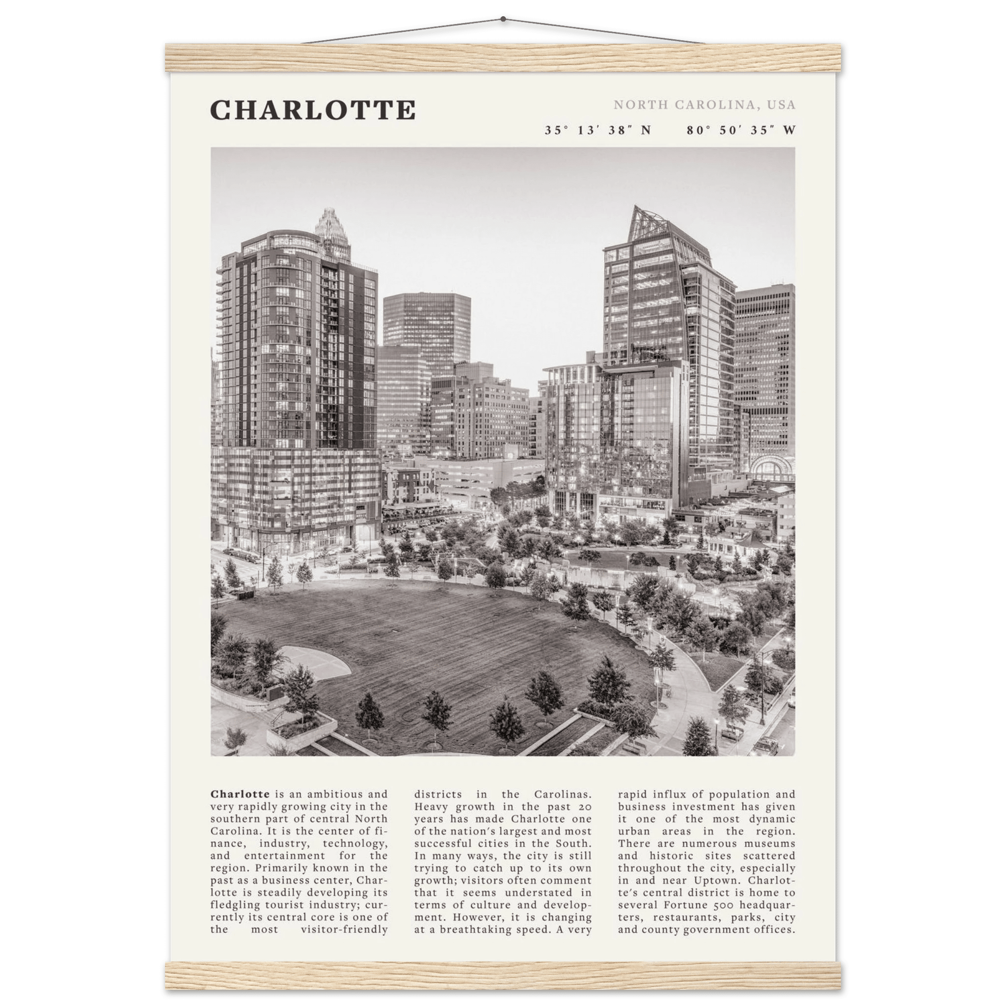 Charlotte Poster | Black & White North Carolina Skyline Wall Art | NC Travel Print - Evergreen Posters