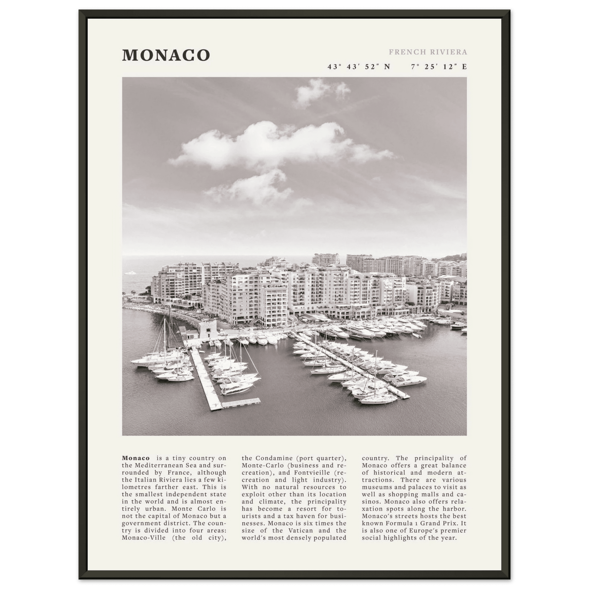 Monaco Poster Black and White – Vintage Monte Carlo Harbor Print (Digital & Printed Options) - Evergreen Posters