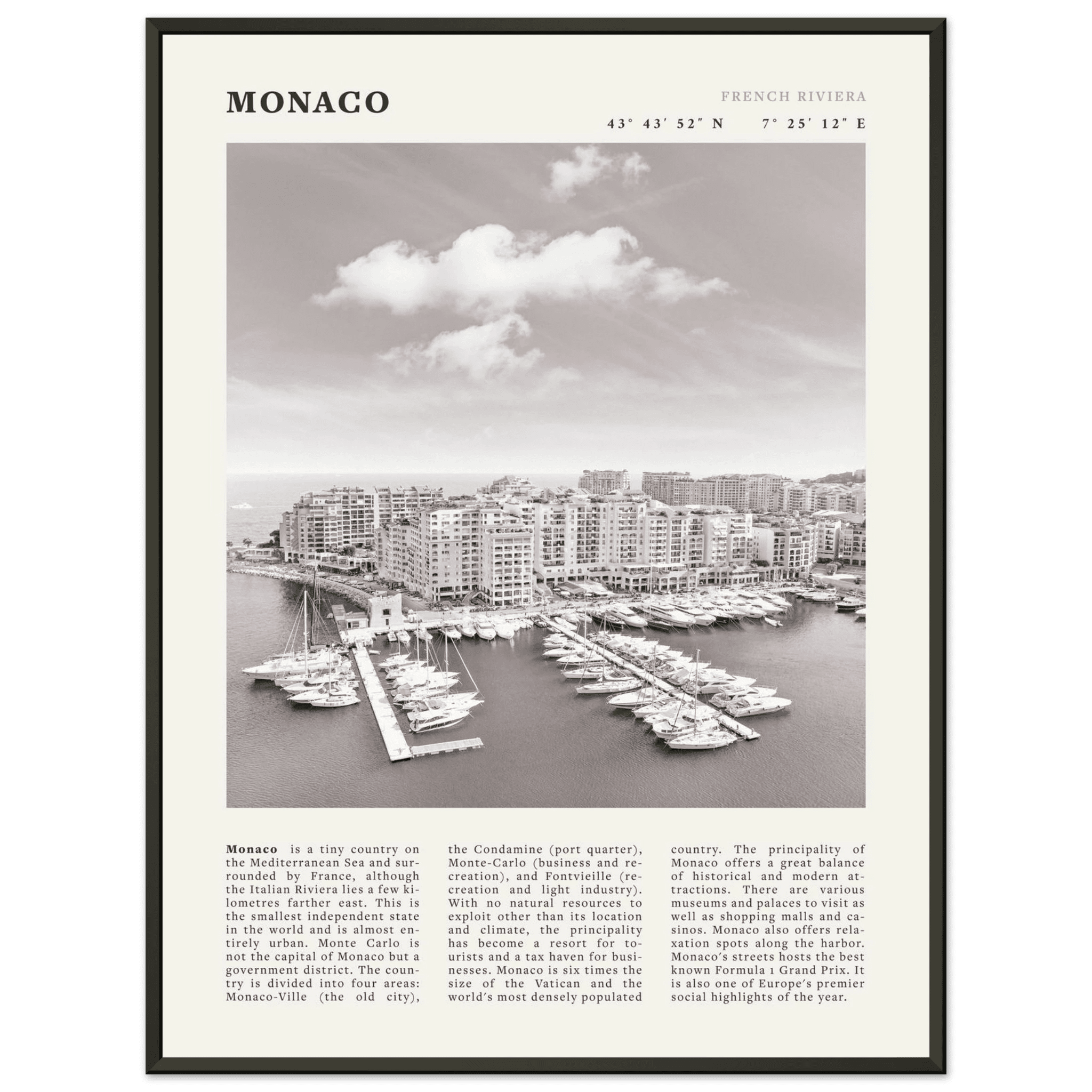 Monaco Poster Black and White – Vintage Monte Carlo Harbor Print (Digital & Printed Options) - Evergreen Posters