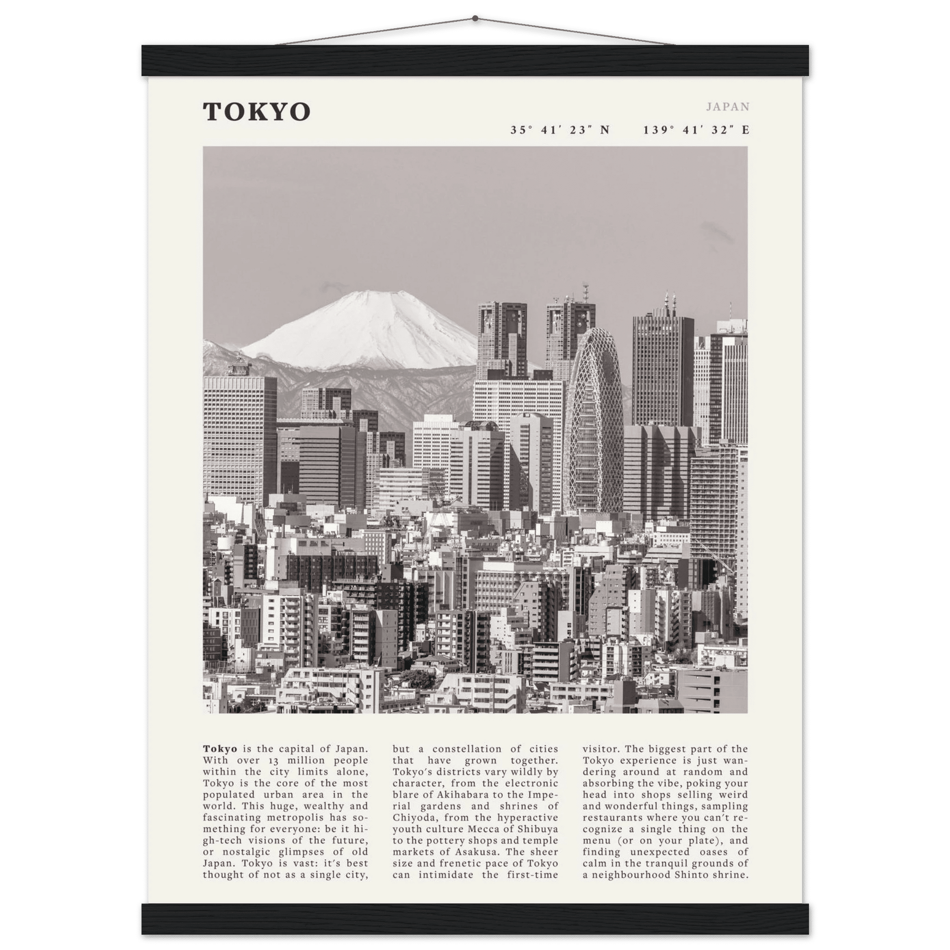 Tokyo Poster | Black & White Mount Fuji Skyline Wall Art | Japan Travel Print - Evergreen Posters