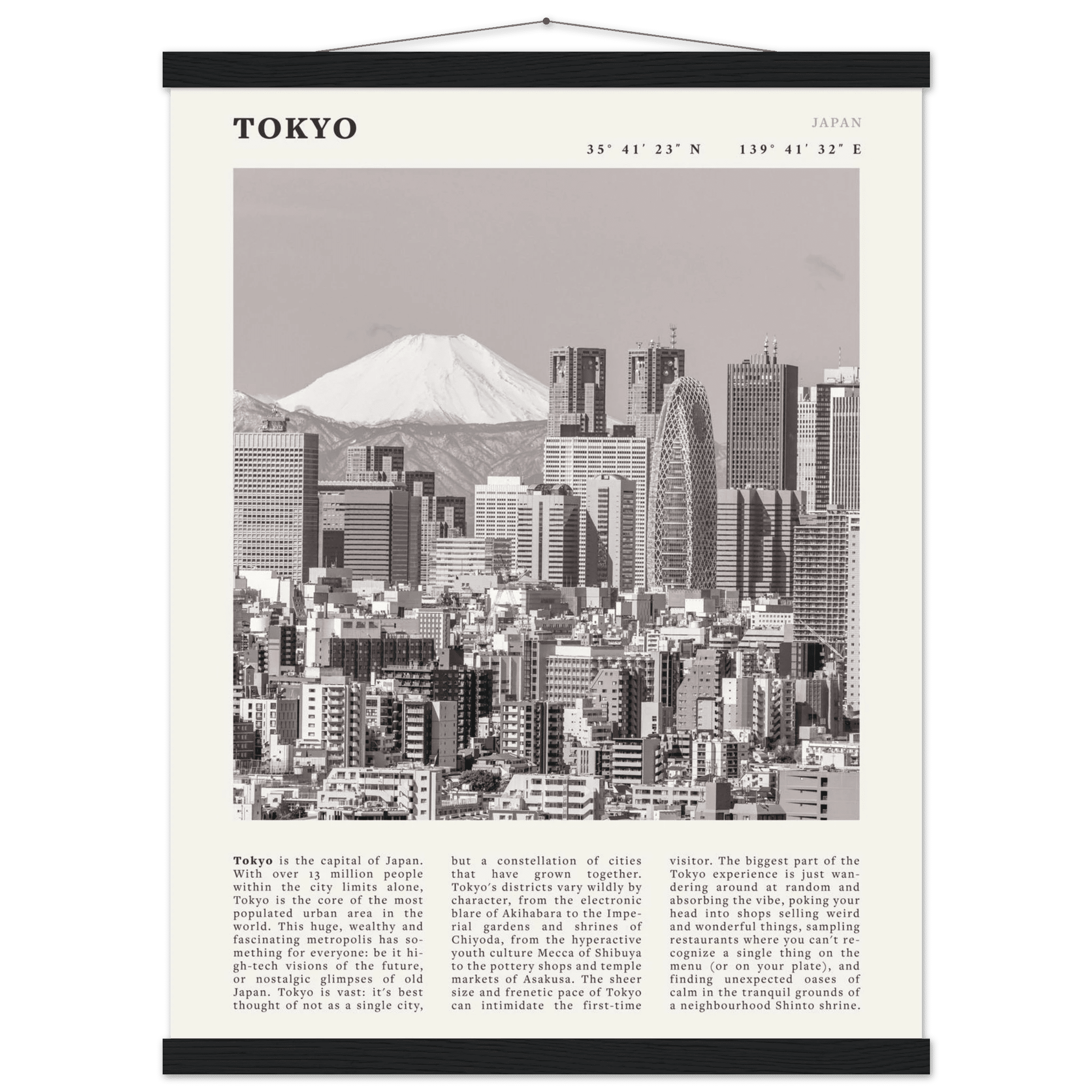 Tokyo Poster | Black & White Mount Fuji Skyline Wall Art | Japan Travel Print - Evergreen Posters