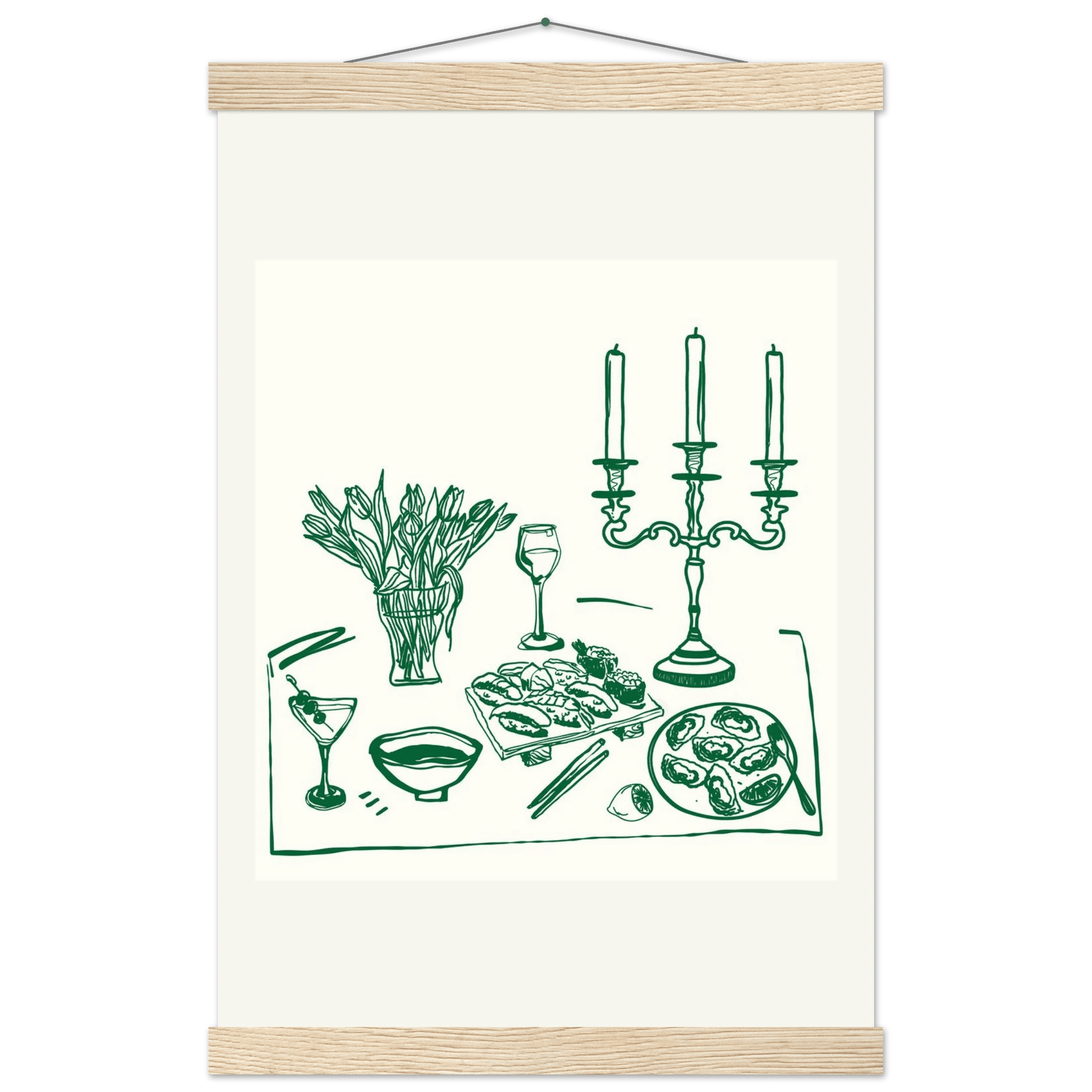 Fine Dining Table Print | Green Line Art Kitchen Wall Art | Elegant Dining Room Poster - Evergreen Posters