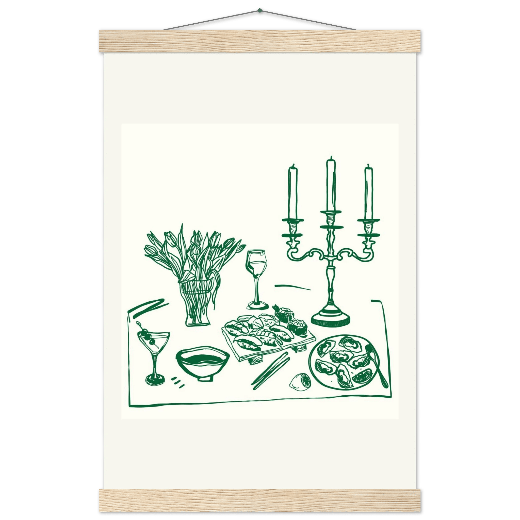 Fine Dining Table Print | Green Line Art Kitchen Wall Art | Elegant Dining Room Poster - Evergreen Posters