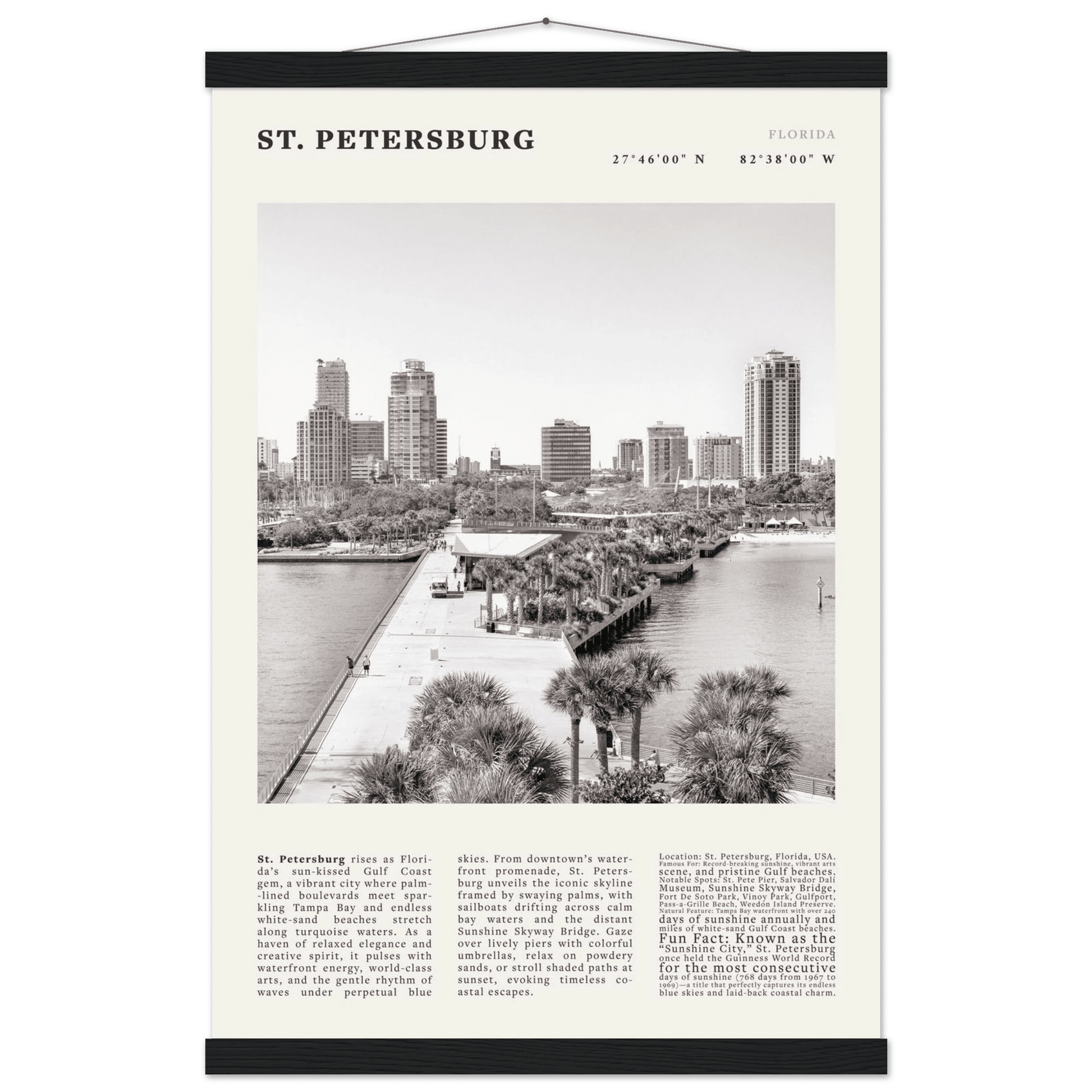 St. Petersburg Florida Poster Black and White – Vintage St Pete Skyline Print (Digital & Printed Options) - Evergreen Posters