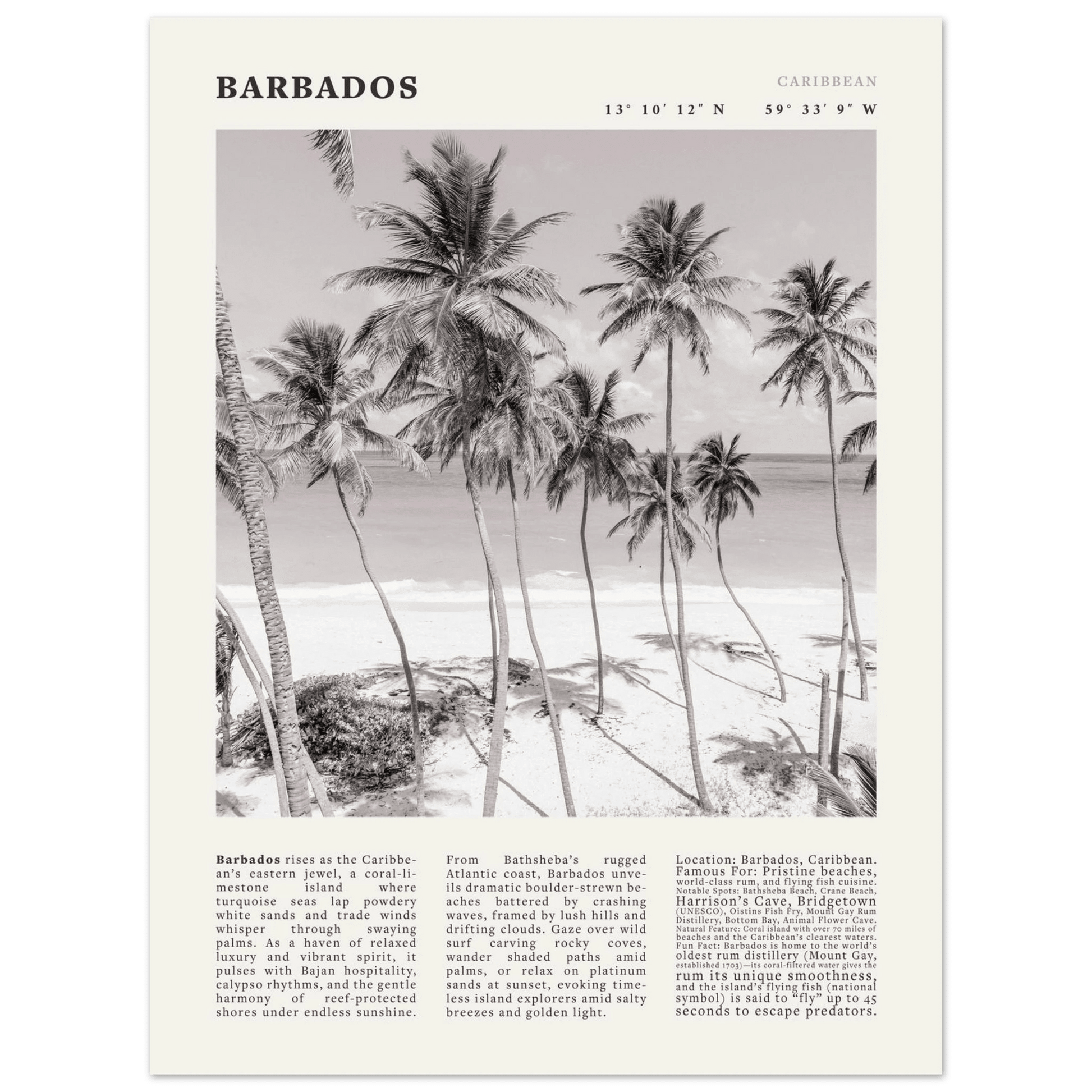 Barbados Poster Black and White – Vintage Caribbean Palm Beach Print (Digital & Printed Options) - Evergreen Posters