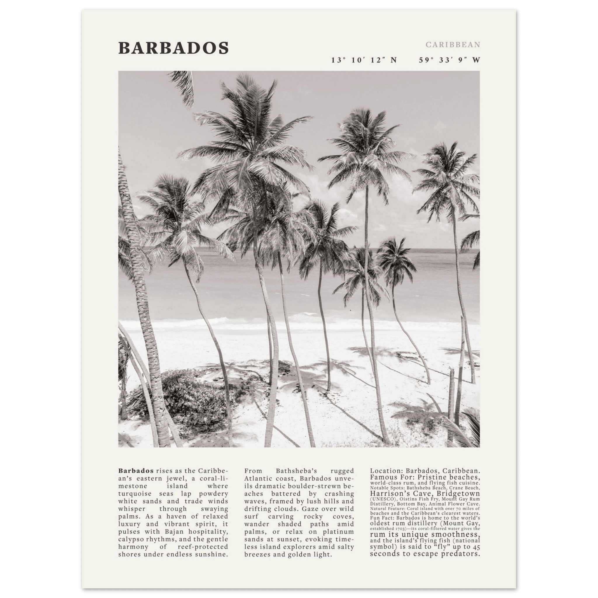 Barbados Poster Black and White – Vintage Caribbean Palm Beach Print (Digital & Printed Options) - Evergreen Posters
