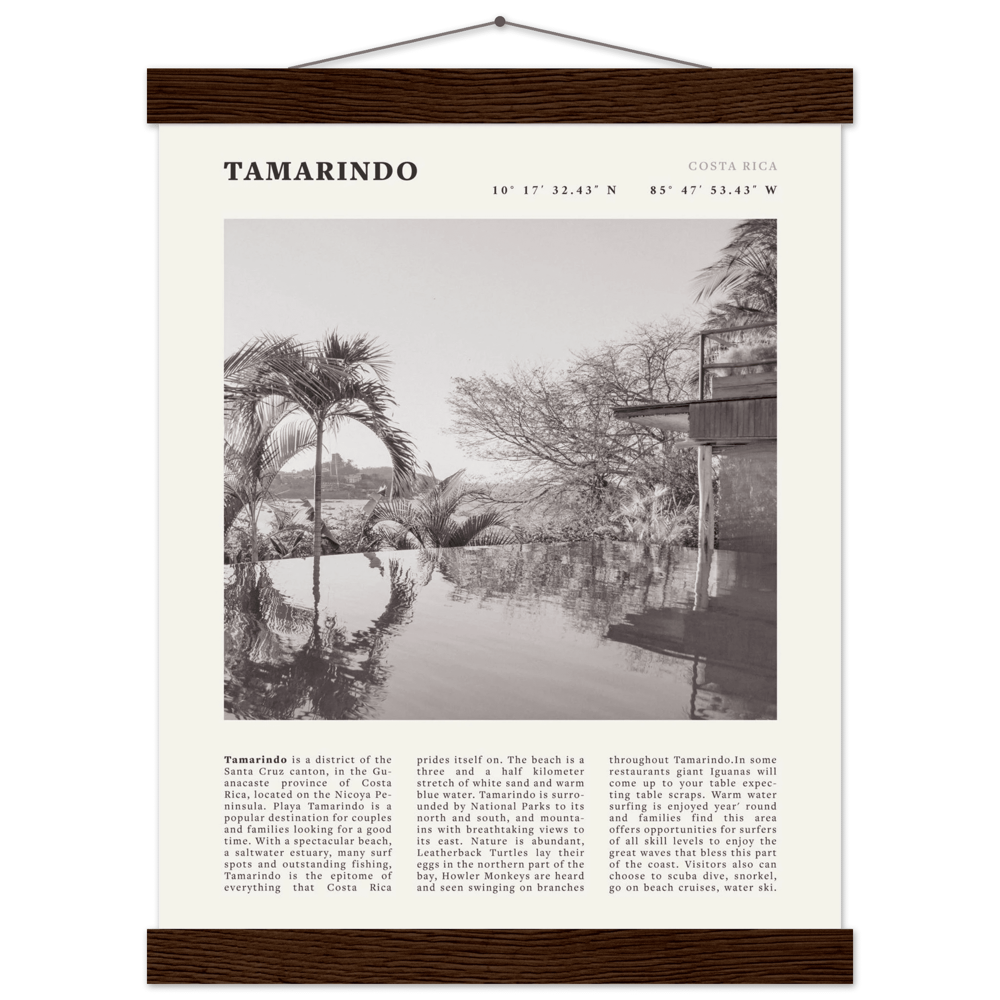 Tamarindo Poster | Black & White Costa Rica Beach Wall Art | Surf Travel Print - Evergreen Posters