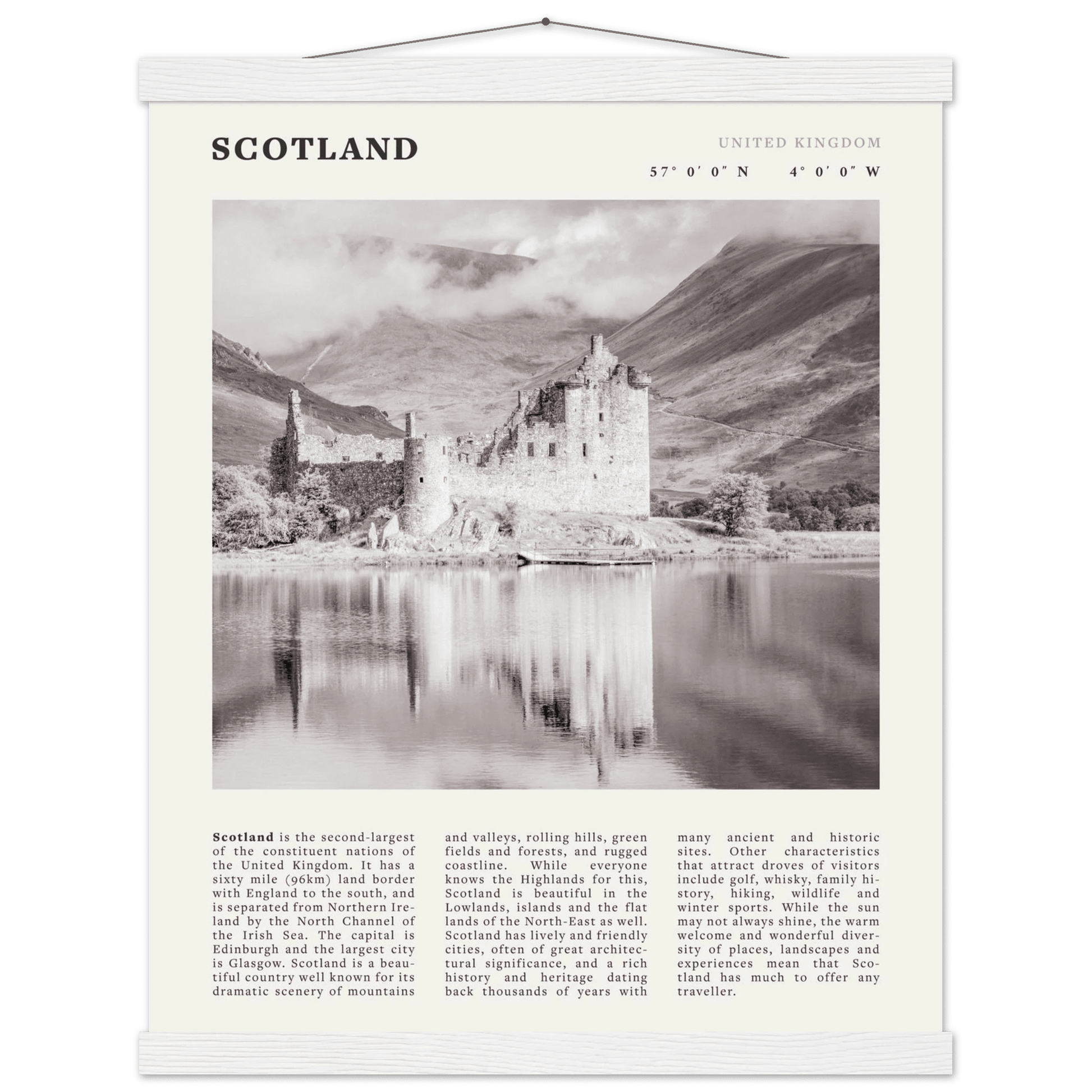 Scotland Poster | Black & White Highland Castle Wall Art | UK Travel Print Decor - Evergreen Posters