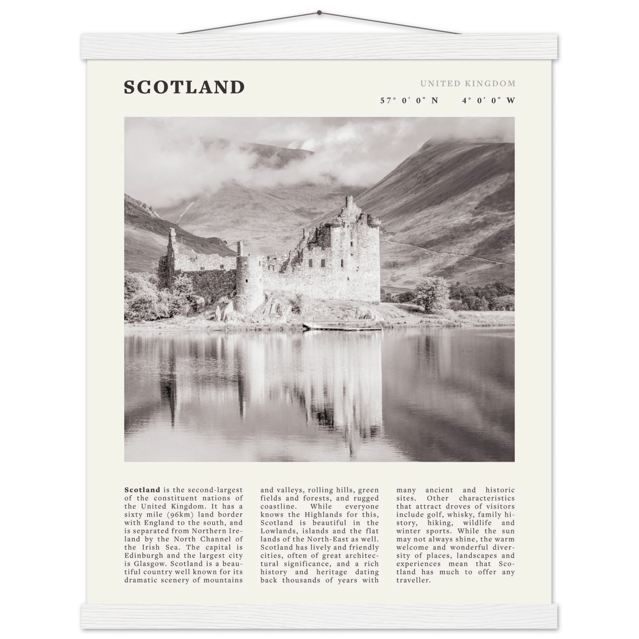Scotland Poster | Black & White Highland Castle Wall Art | UK Travel Print Decor - Evergreen Posters