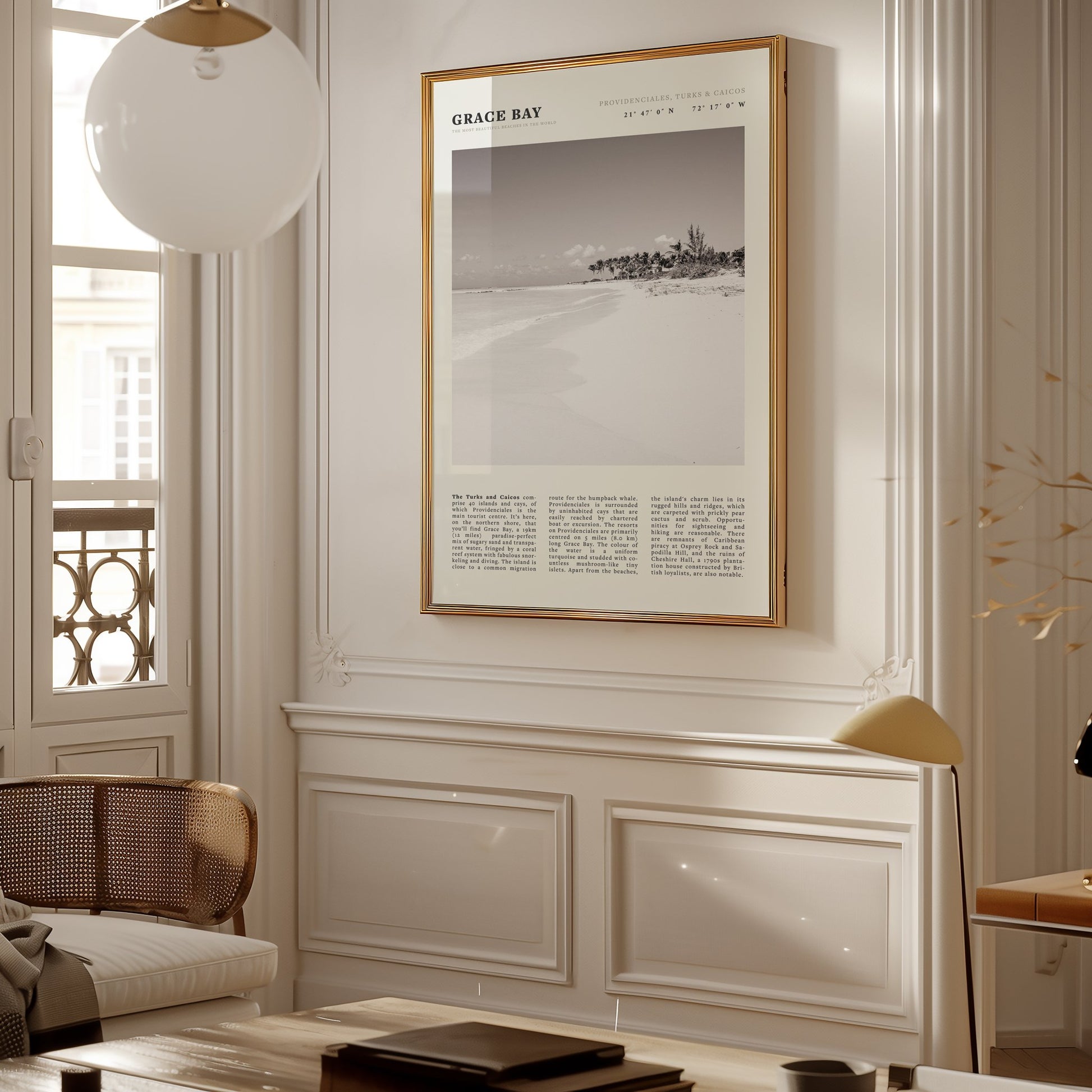 Grace Bay Poster | Black & White Turks & Caicos Wall Art | Caribbean Beach Print - Evergreen Posters