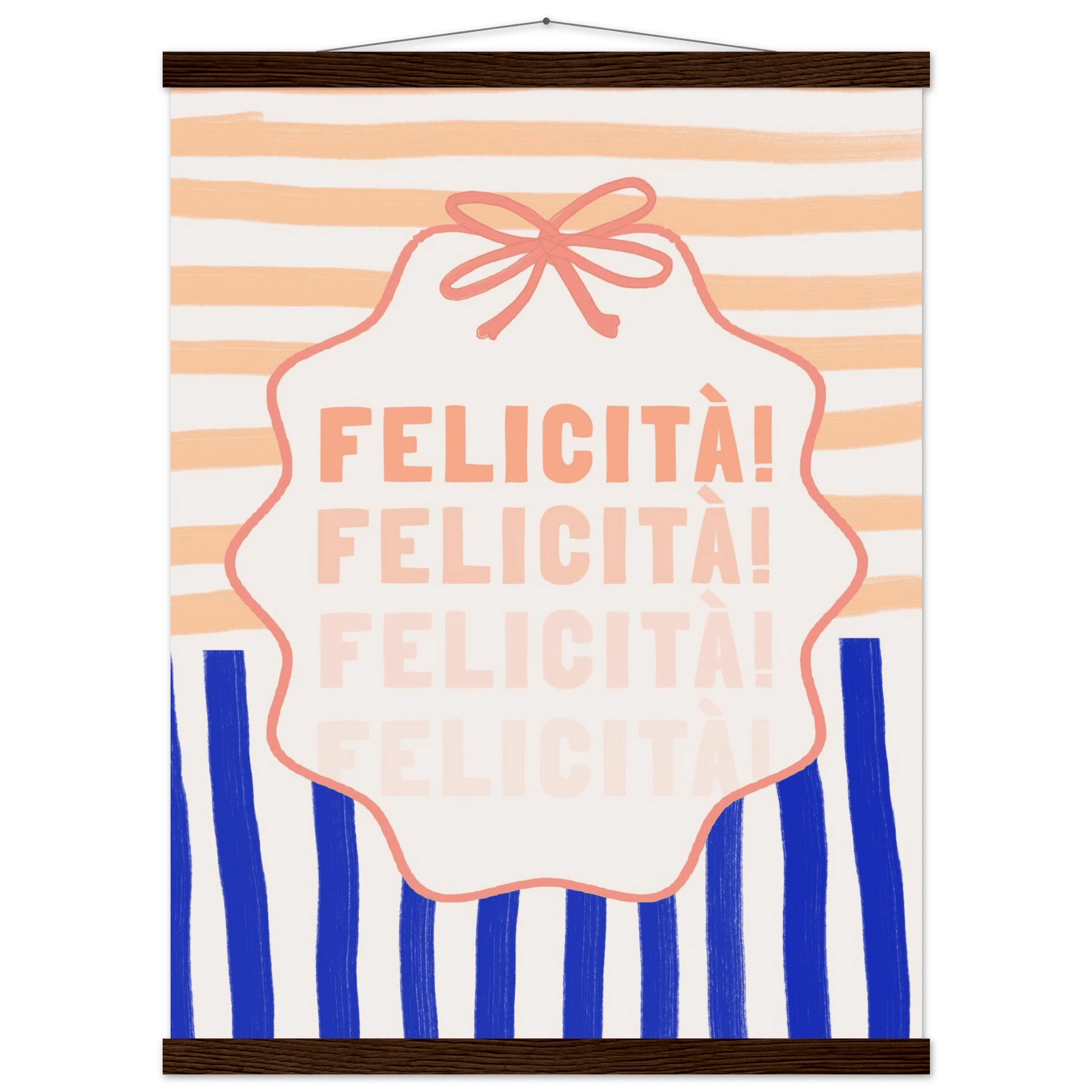 Felicità Italian Happiness Quote Print | Coquette Stripe Wall Art - Evergreen Posters
