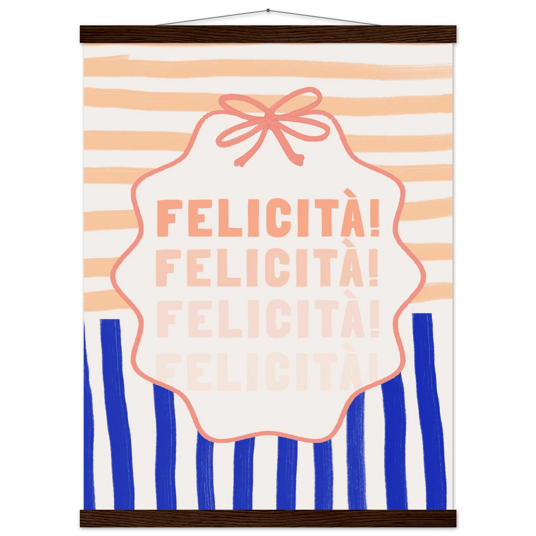Felicità Italian Happiness Quote Print | Coquette Stripe Wall Art - Evergreen Posters
