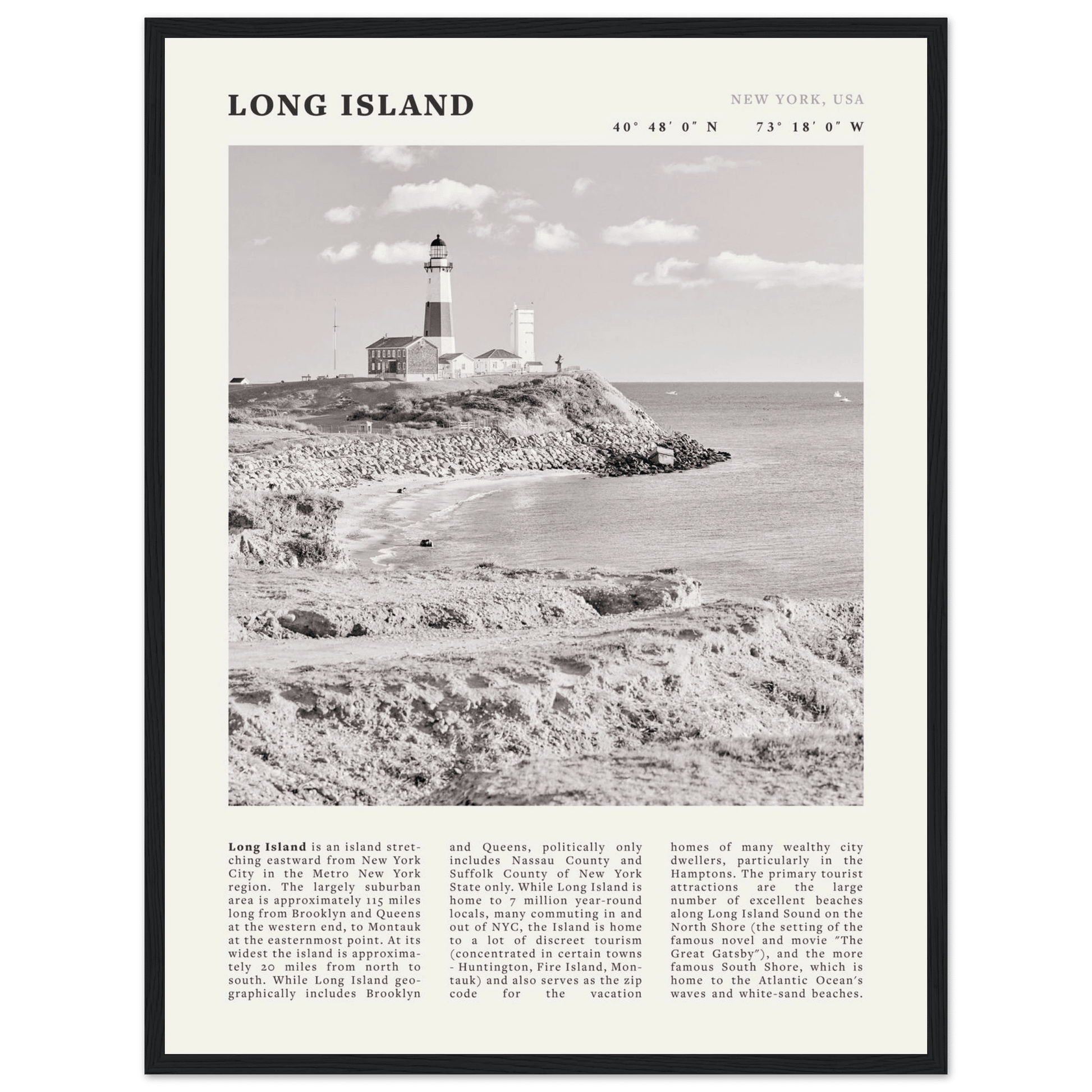 Long Island Poster | Black & White Montauk Lighthouse Wall Art | New York Print - Evergreen Posters