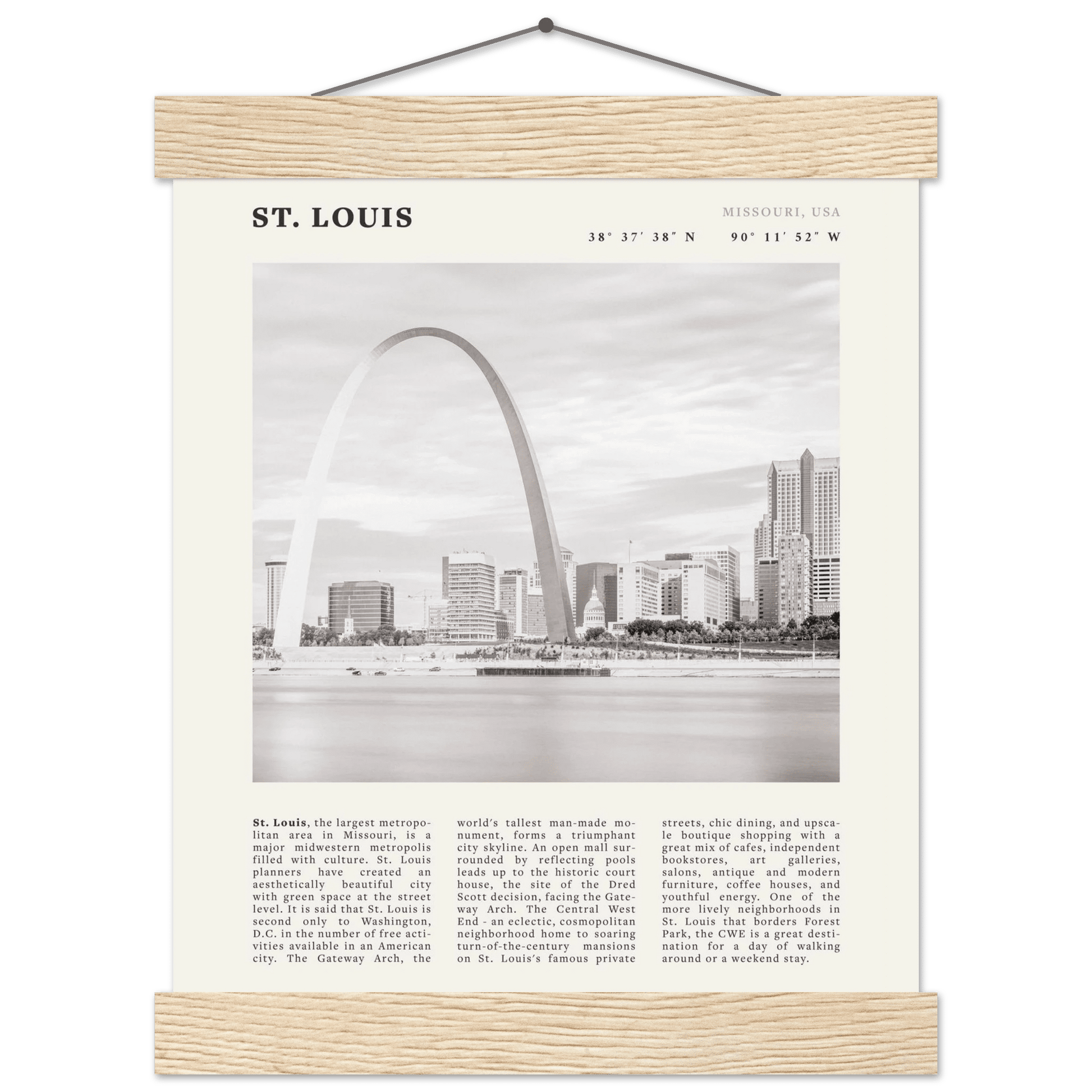 St. Louis Poster | Black & White Gateway Arch Wall Art | Missouri Travel Print - Evergreen Posters
