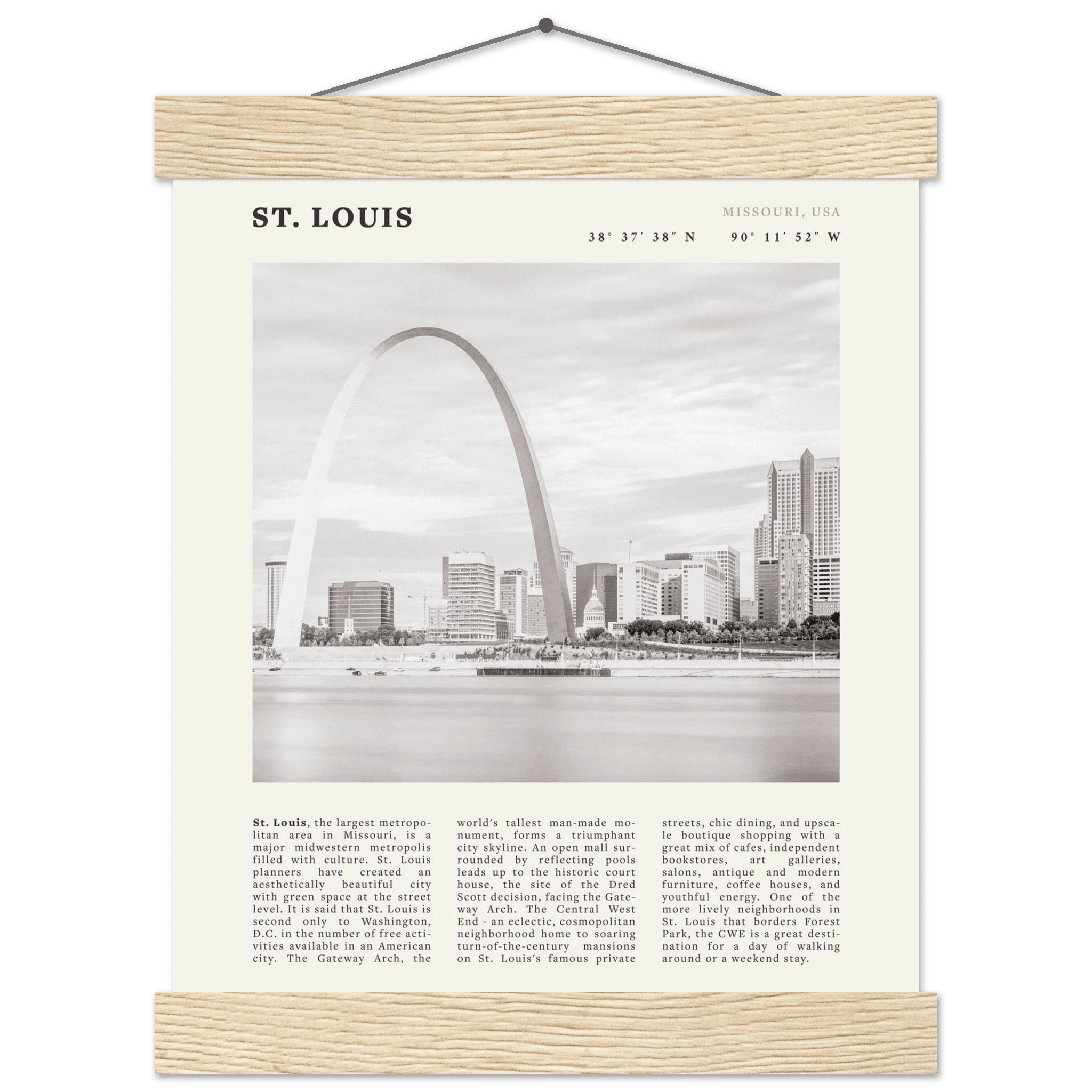 St. Louis Poster | Black & White Gateway Arch Wall Art | Missouri Travel Print - Evergreen Posters