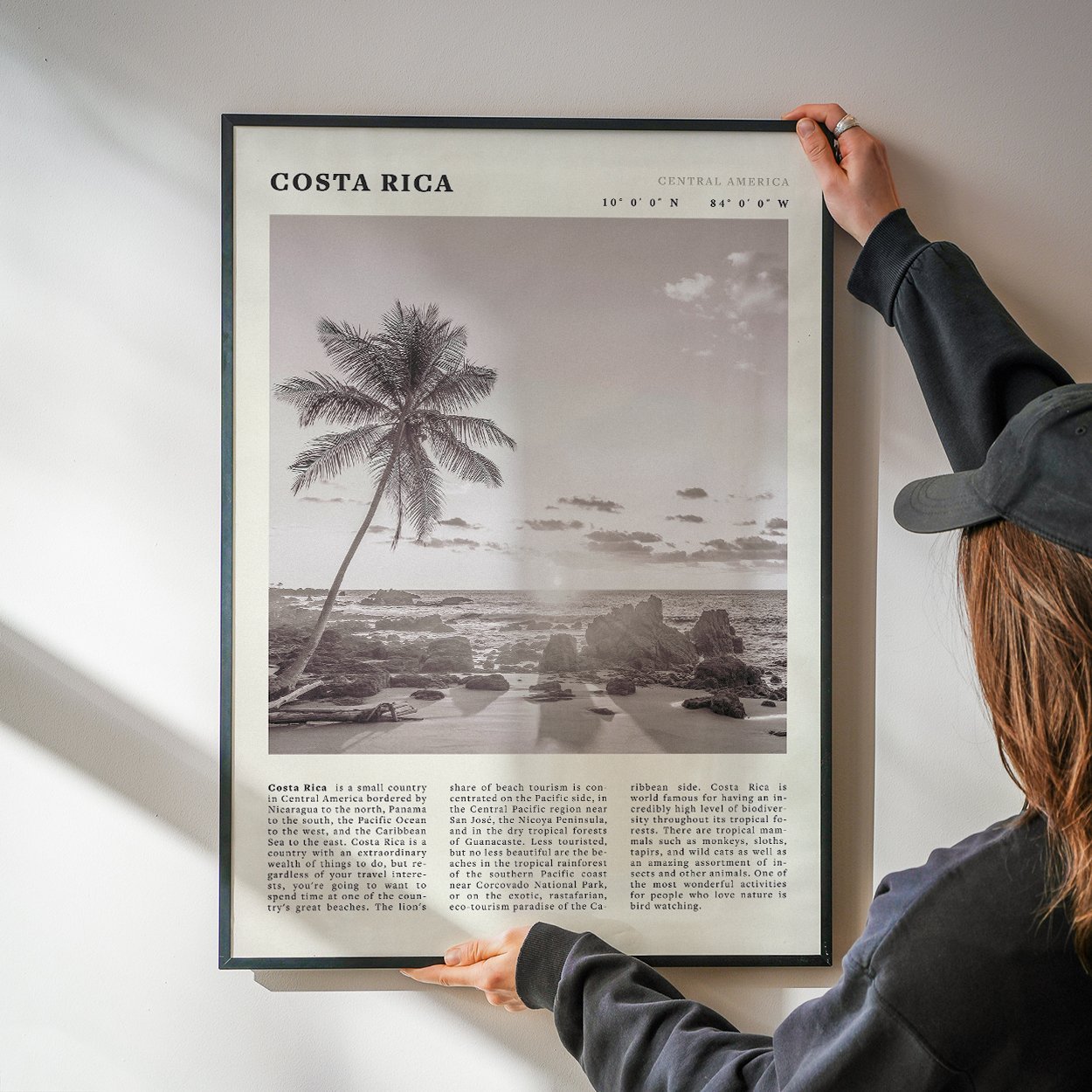 Costa Rica Poster | Black & White Palm Tree Beach Wall Art | Travel Print Decor - Evergreen Posters