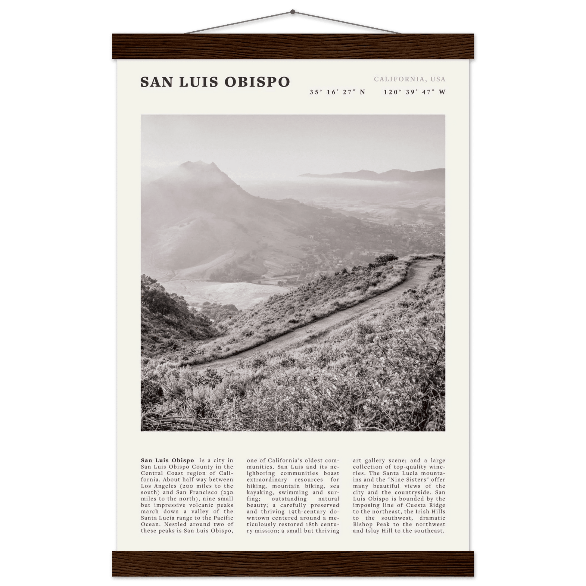 San Luis Obispo Poster | Black & White California Wall Art | SLO Travel Print - Evergreen Posters