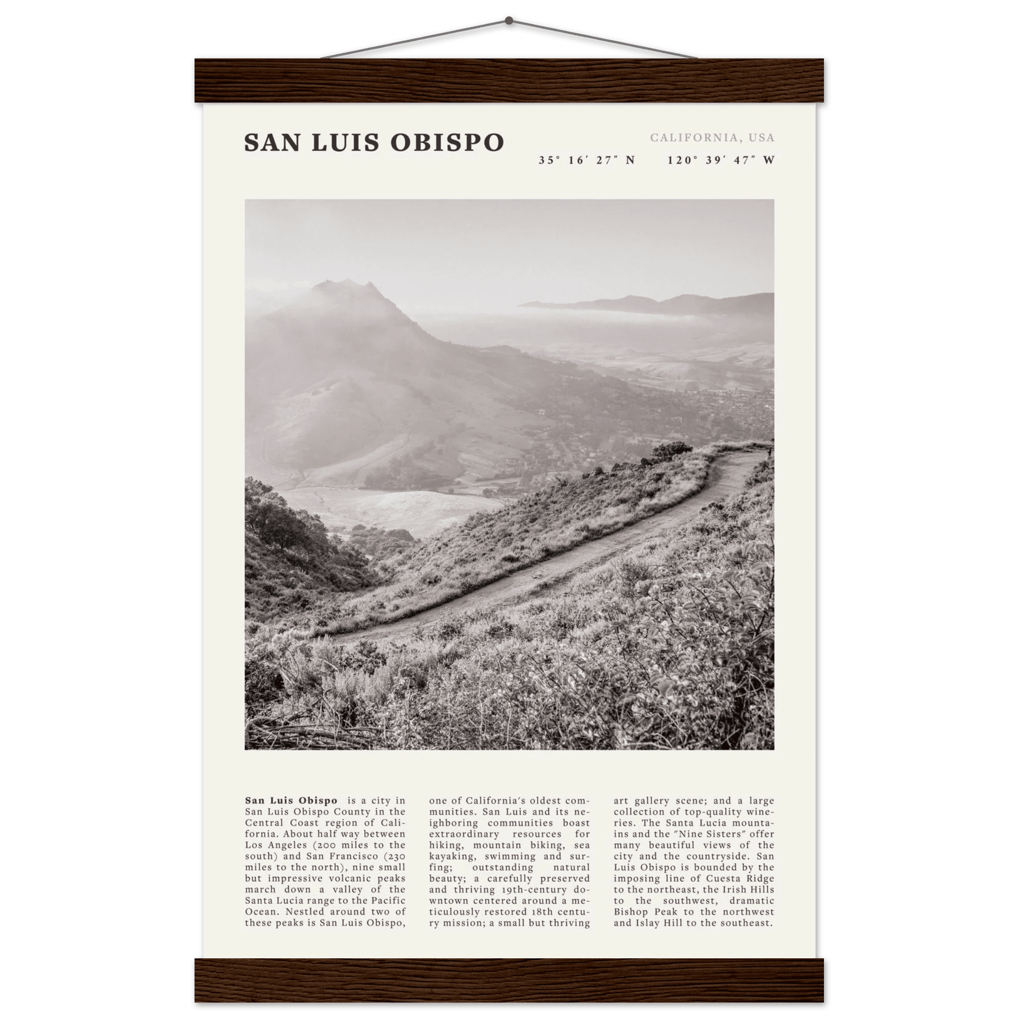 San Luis Obispo Poster | Black & White California Wall Art | SLO Travel Print - Evergreen Posters
