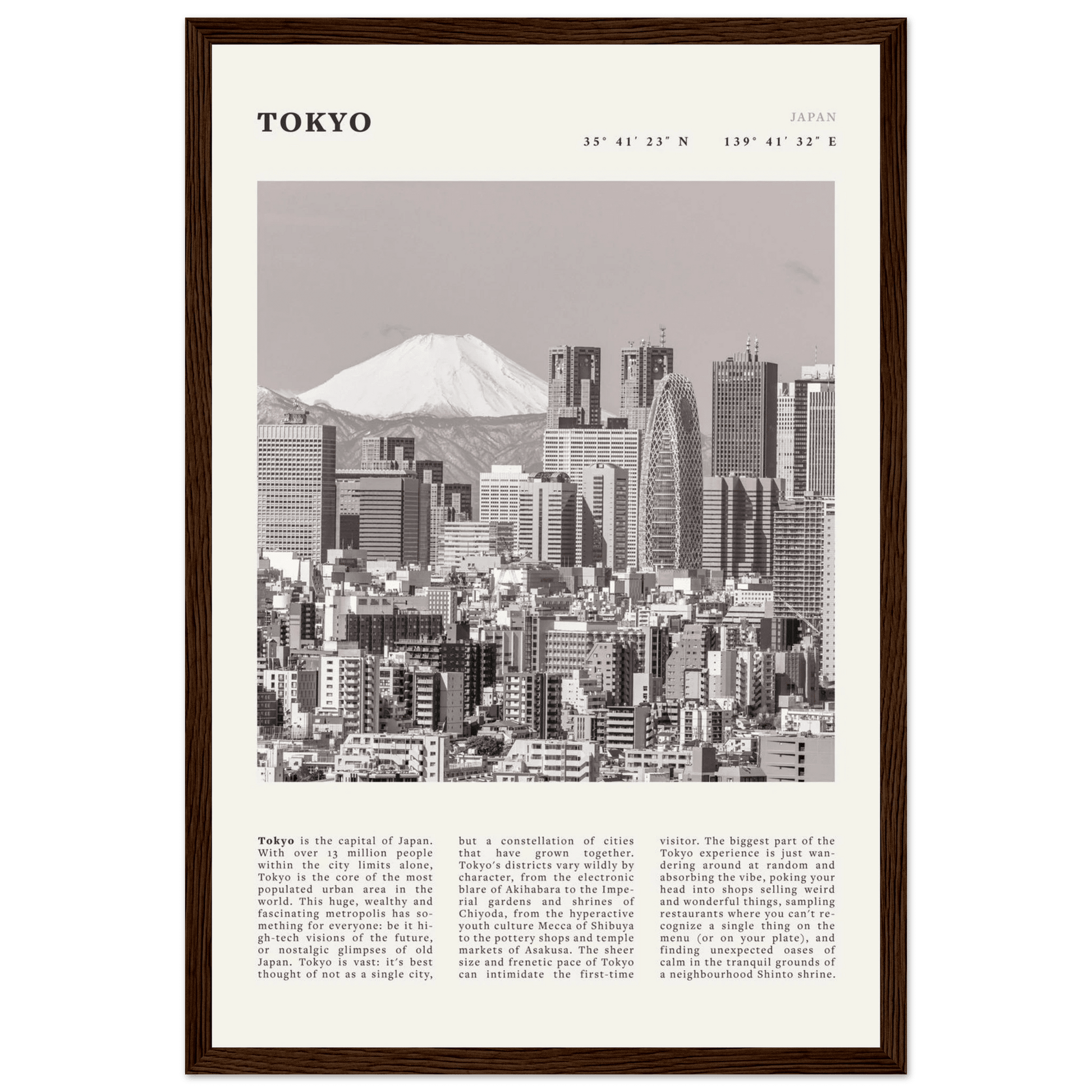 Tokyo Poster | Black & White Mount Fuji Skyline Wall Art | Japan Travel Print - Evergreen Posters