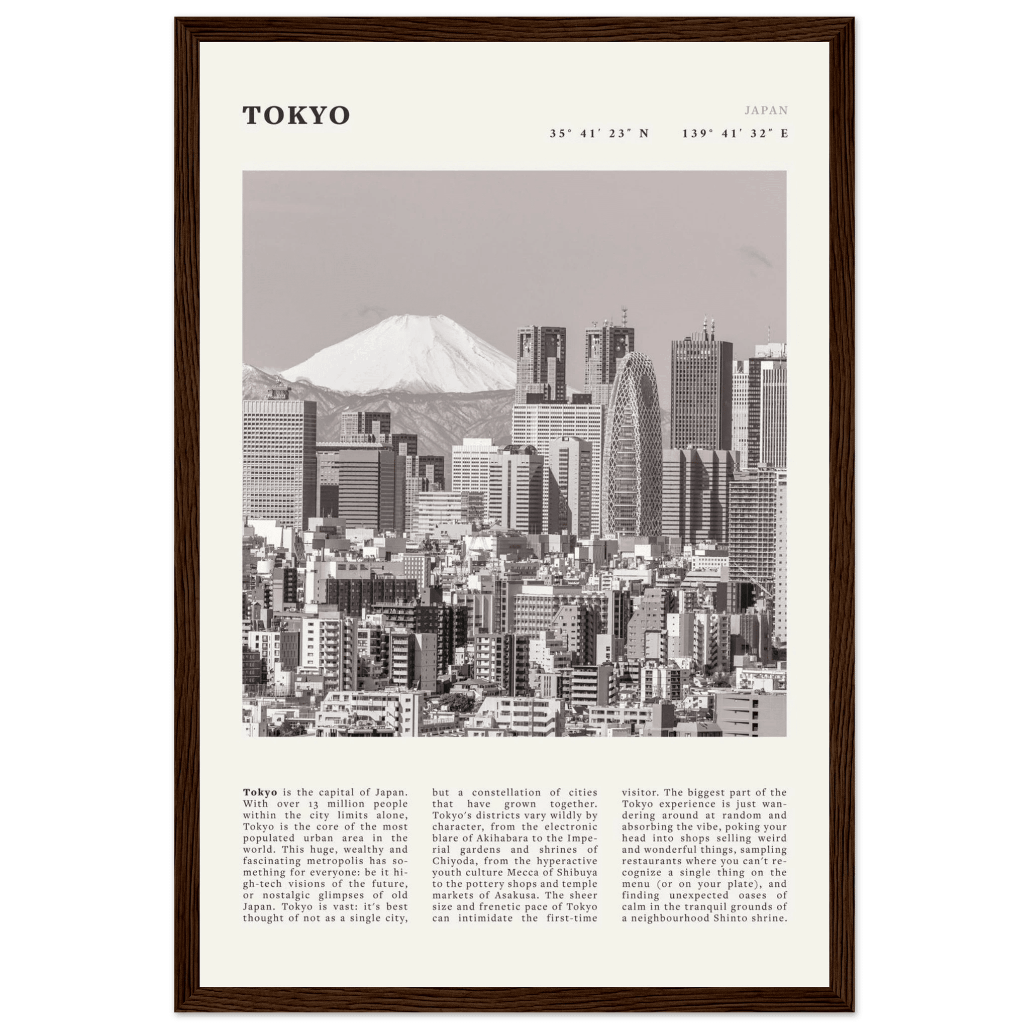 Tokyo Poster | Black & White Mount Fuji Skyline Wall Art | Japan Travel Print - Evergreen Posters