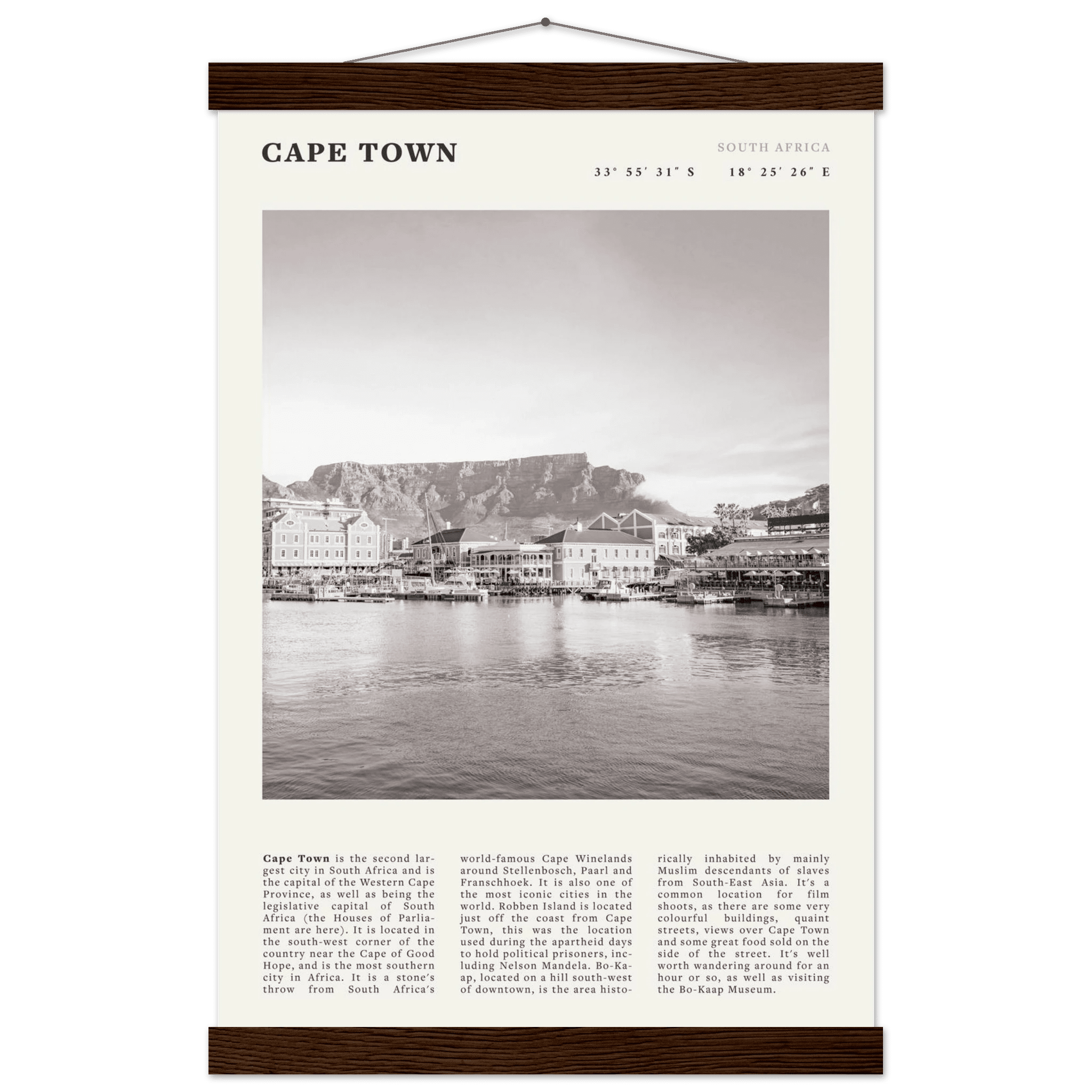 Cape Town Poster | Black & White Table Mountain Wall Art | South Africa Travel Print - Evergreen Posters