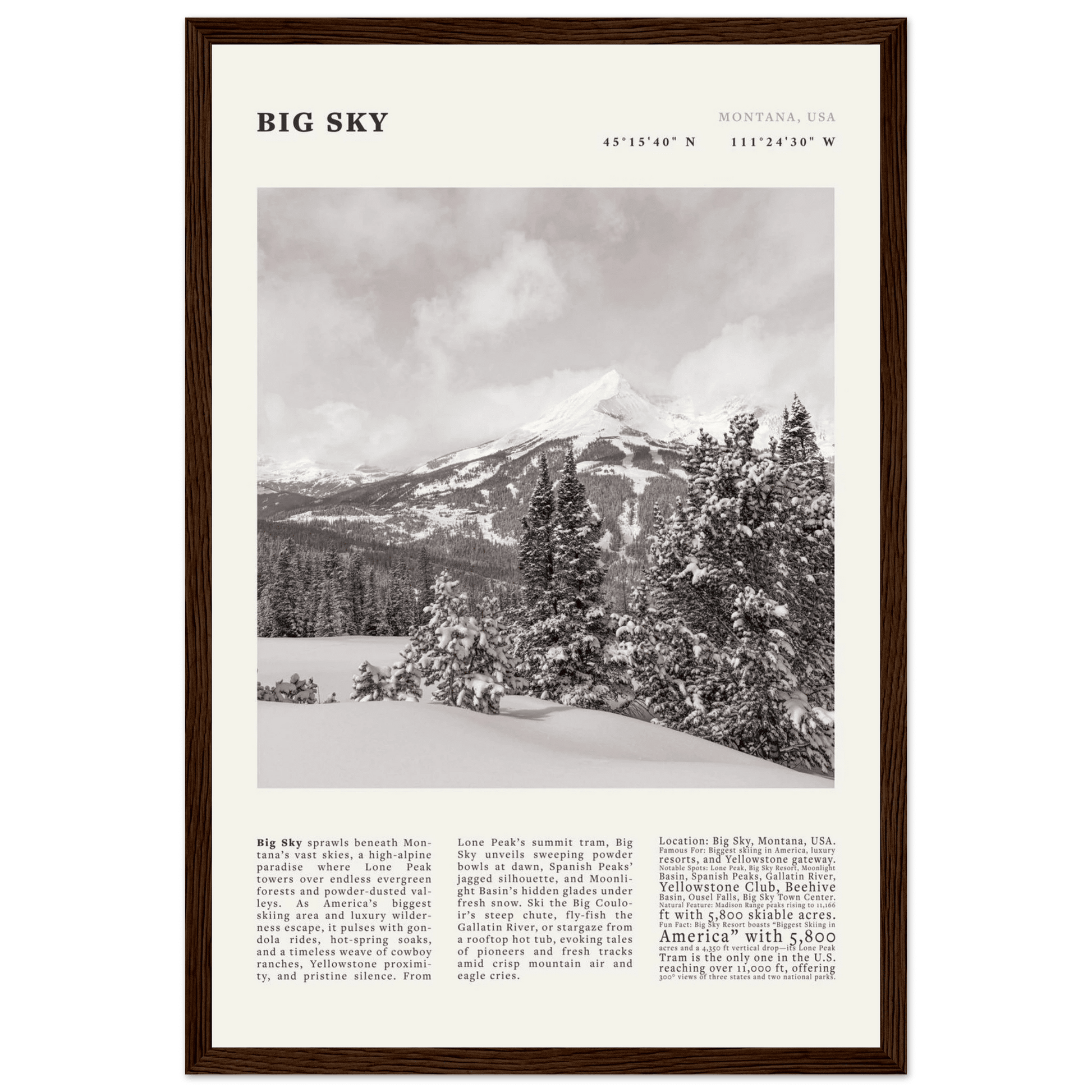 Big Sky Montana Poster Black and White – Vintage Lone Peak Ski Resort Print (Digital & Printed Options) - Evergreen Posters
