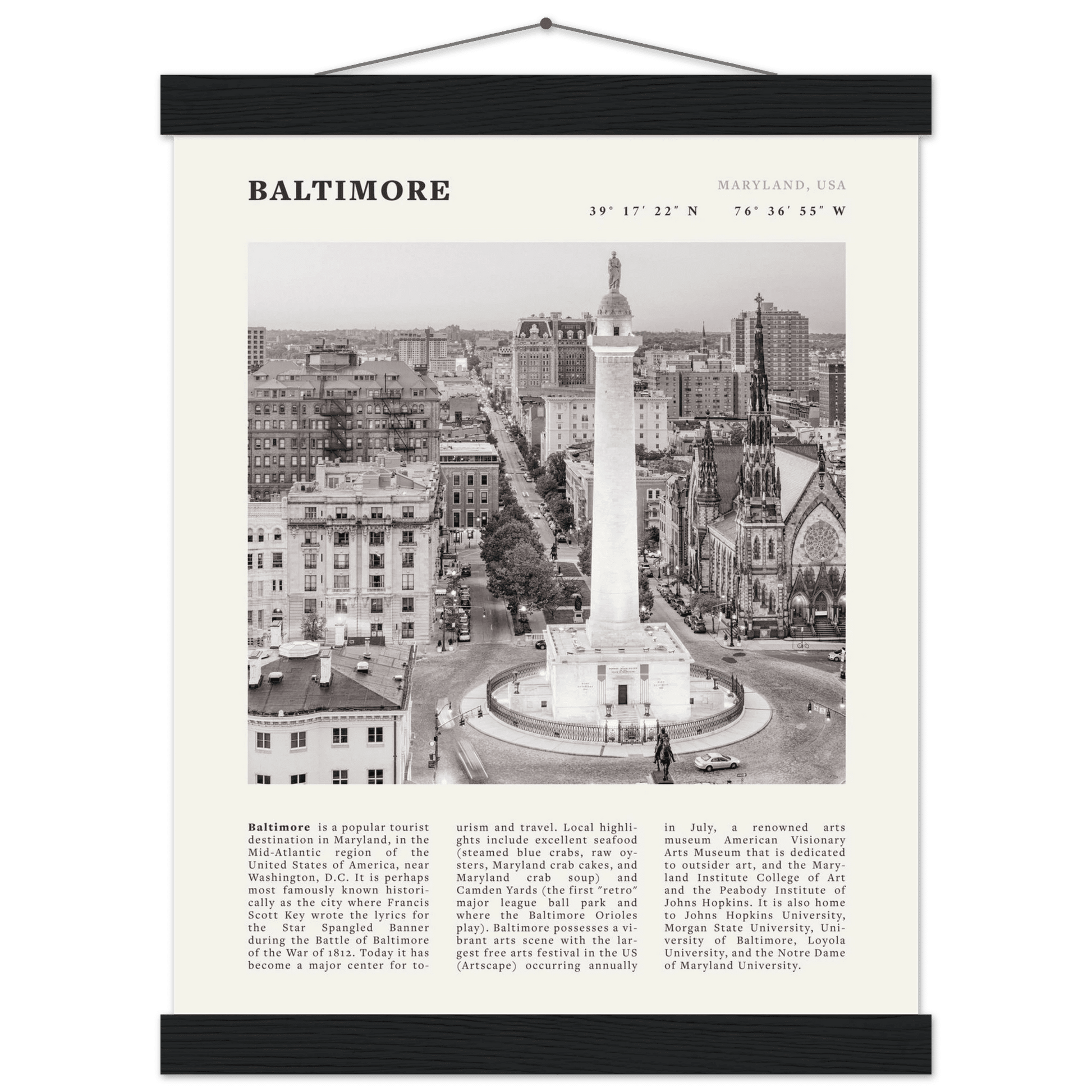 Baltimore Poster | Black & White Maryland City Wall Art | USA Travel Print - Evergreen Posters