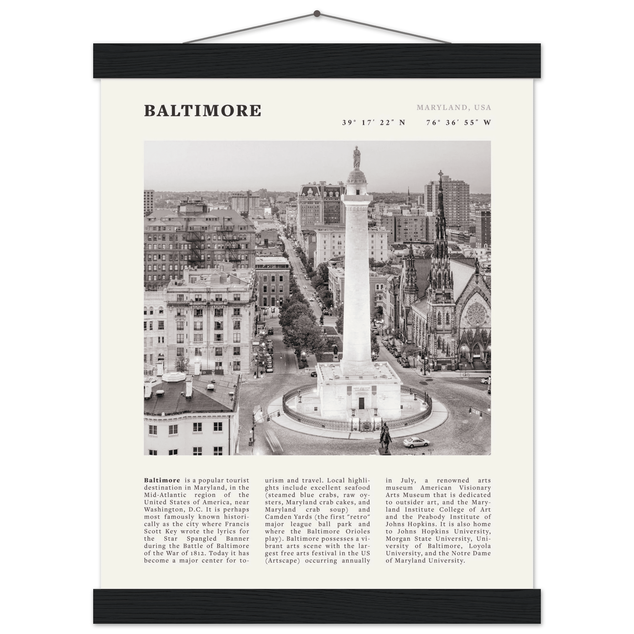 Baltimore Poster | Black & White Maryland City Wall Art | USA Travel Print - Evergreen Posters