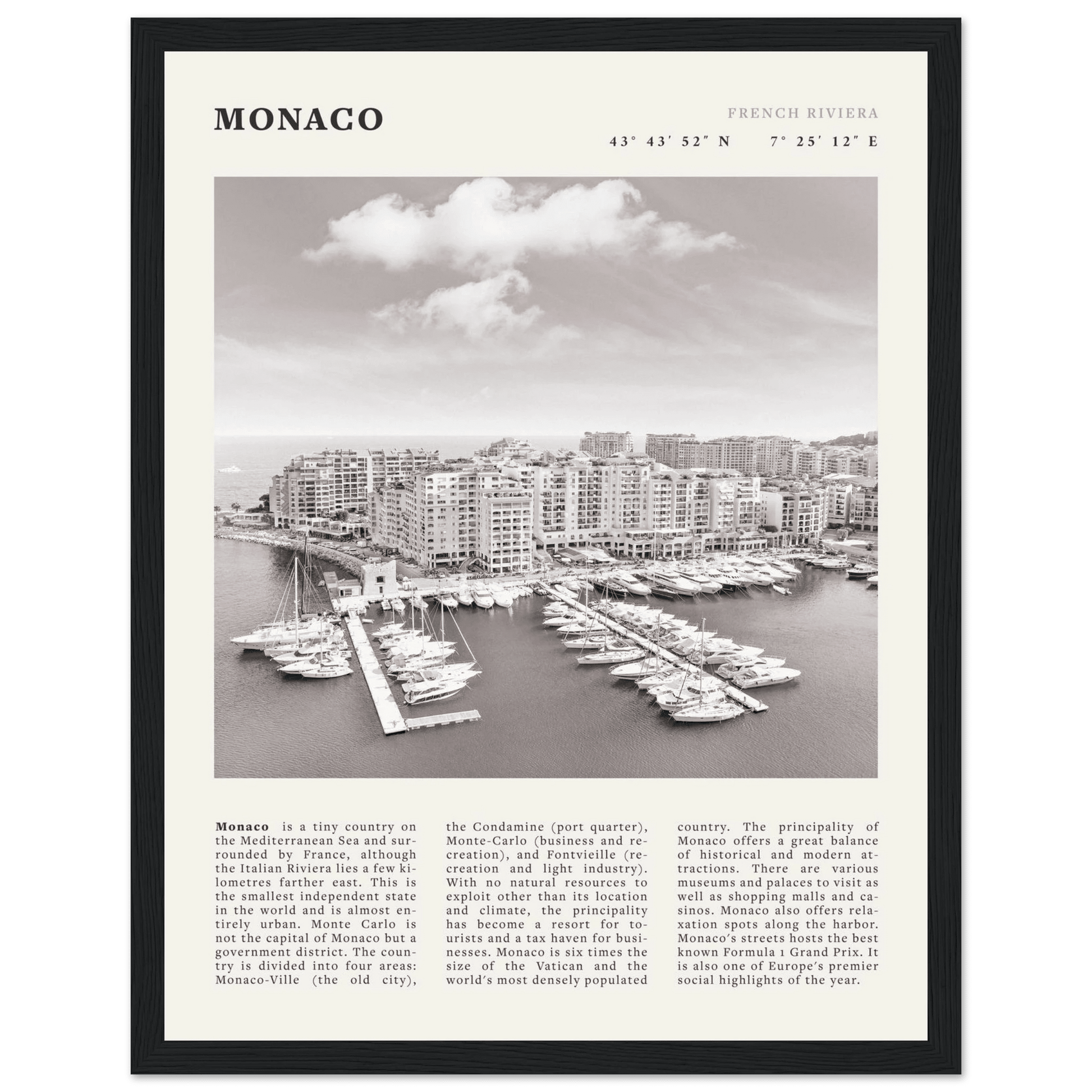 Monaco Poster Black and White – Vintage Monte Carlo Harbor Print (Digital & Printed Options) - Evergreen Posters
