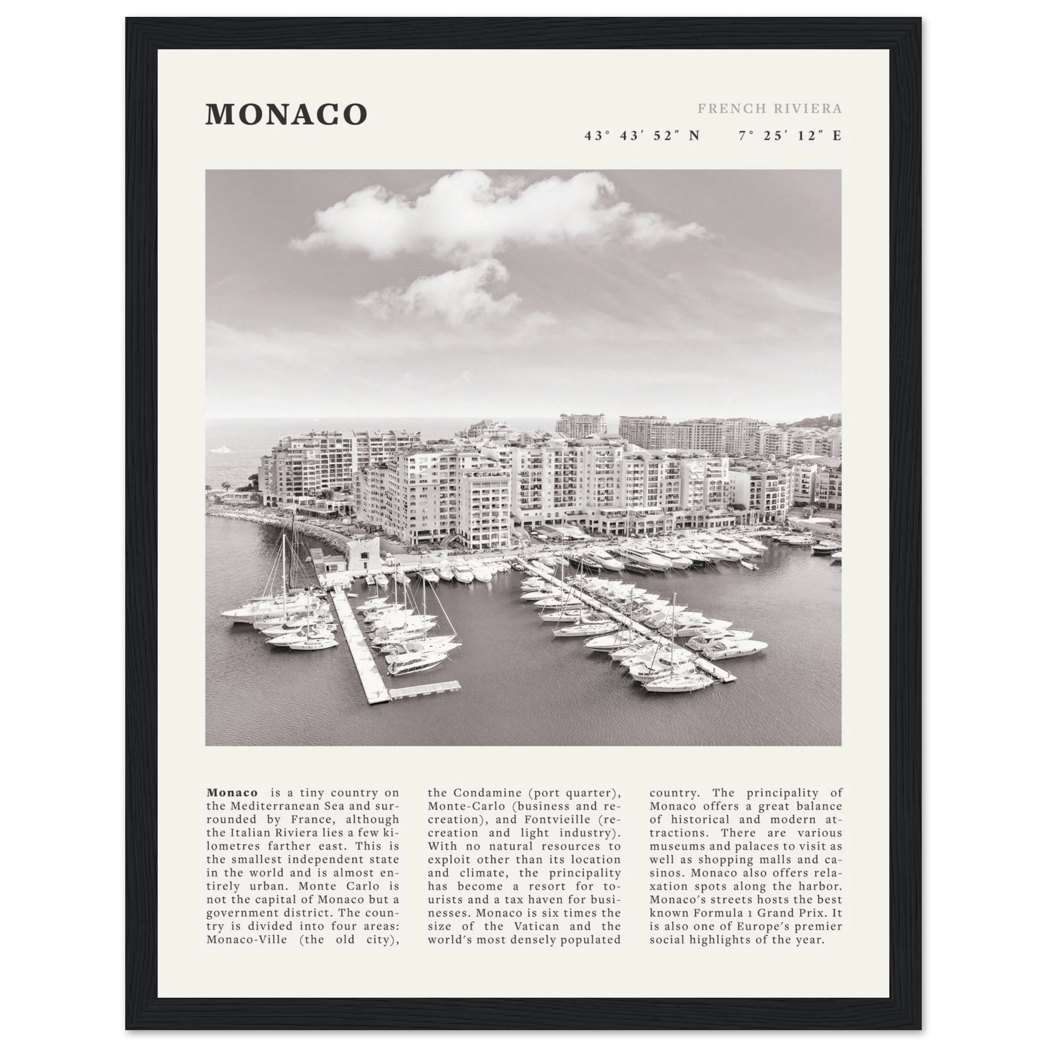 Monaco Poster Black and White – Vintage Monte Carlo Harbor Print (Digital & Printed Options) - Evergreen Posters