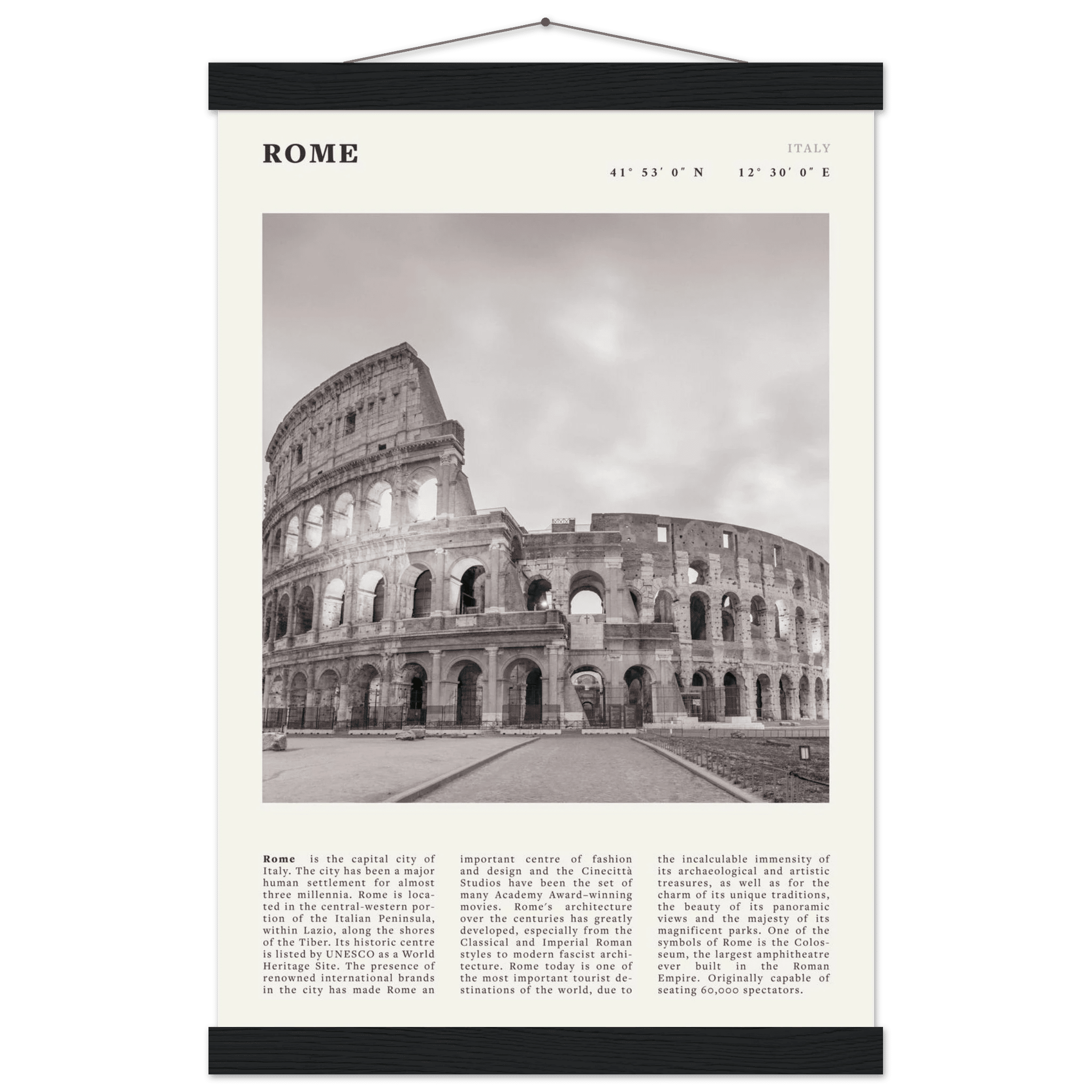 Rome Poster | Black & White Colosseum Wall Art | Italy Travel Print | Roman Decor - Evergreen Posters