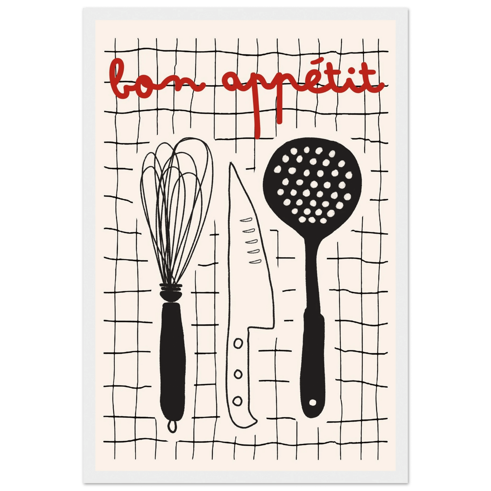 Bon Appétit French Kitchen Print | Bold Black Red Wall Art Poster - Evergreen Posters