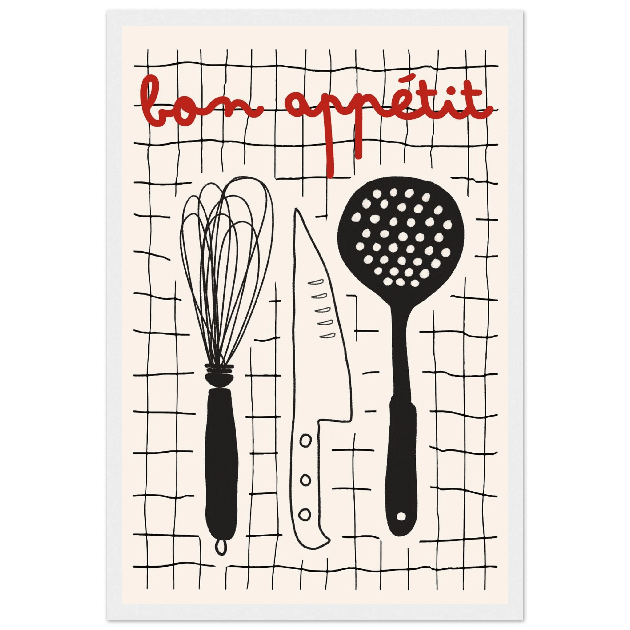 Bon Appétit French Kitchen Print | Bold Black Red Wall Art Poster - Evergreen Posters