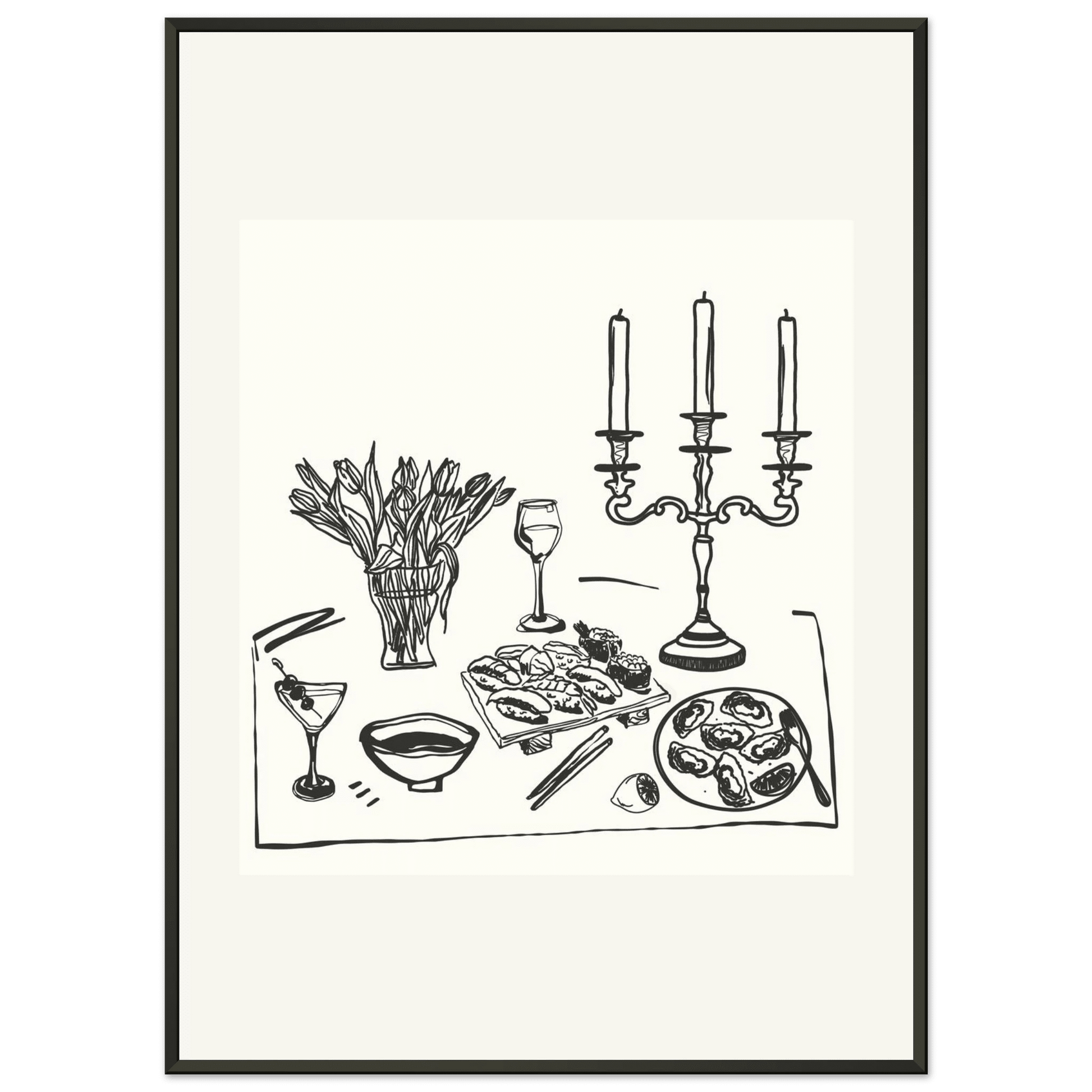 Fine Dining Table Print | Black Line Art Kitchen Wall Art | Elegant Dining Room Poster - Evergreen Posters