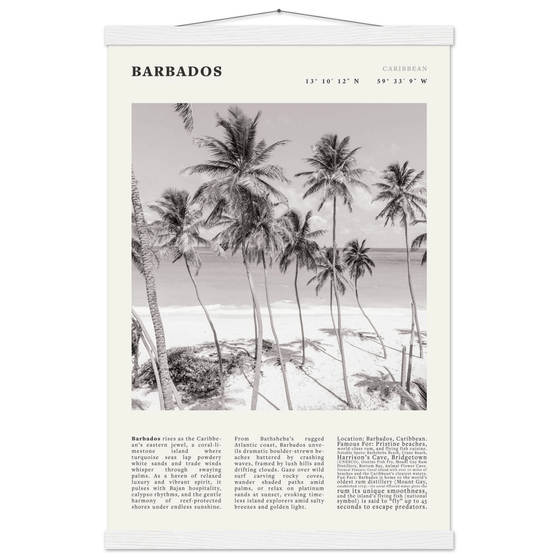 Barbados Poster Black and White – Vintage Caribbean Palm Beach Print (Digital & Printed Options) - Evergreen Posters