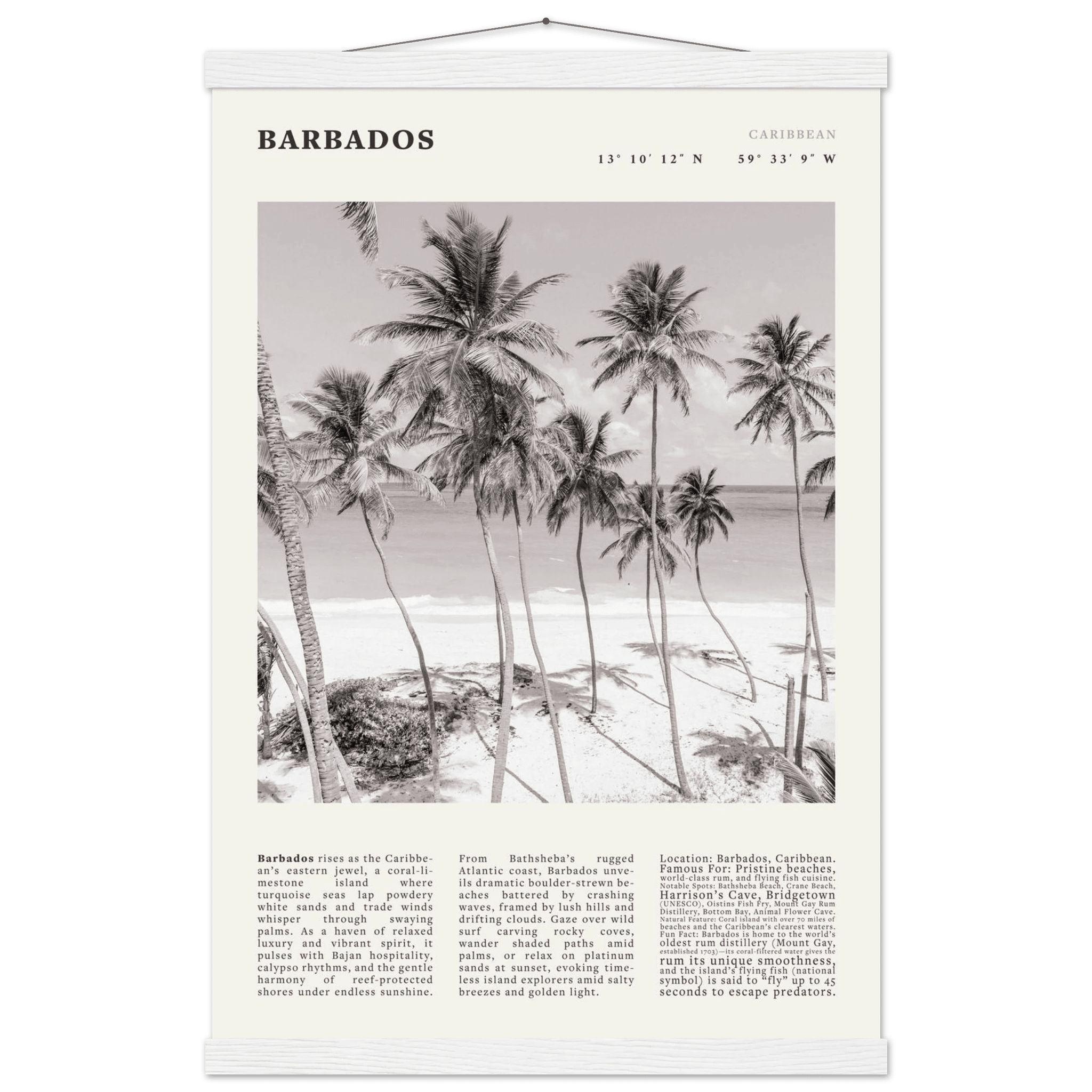Barbados Poster Black and White – Vintage Caribbean Palm Beach Print (Digital & Printed Options) - Evergreen Posters