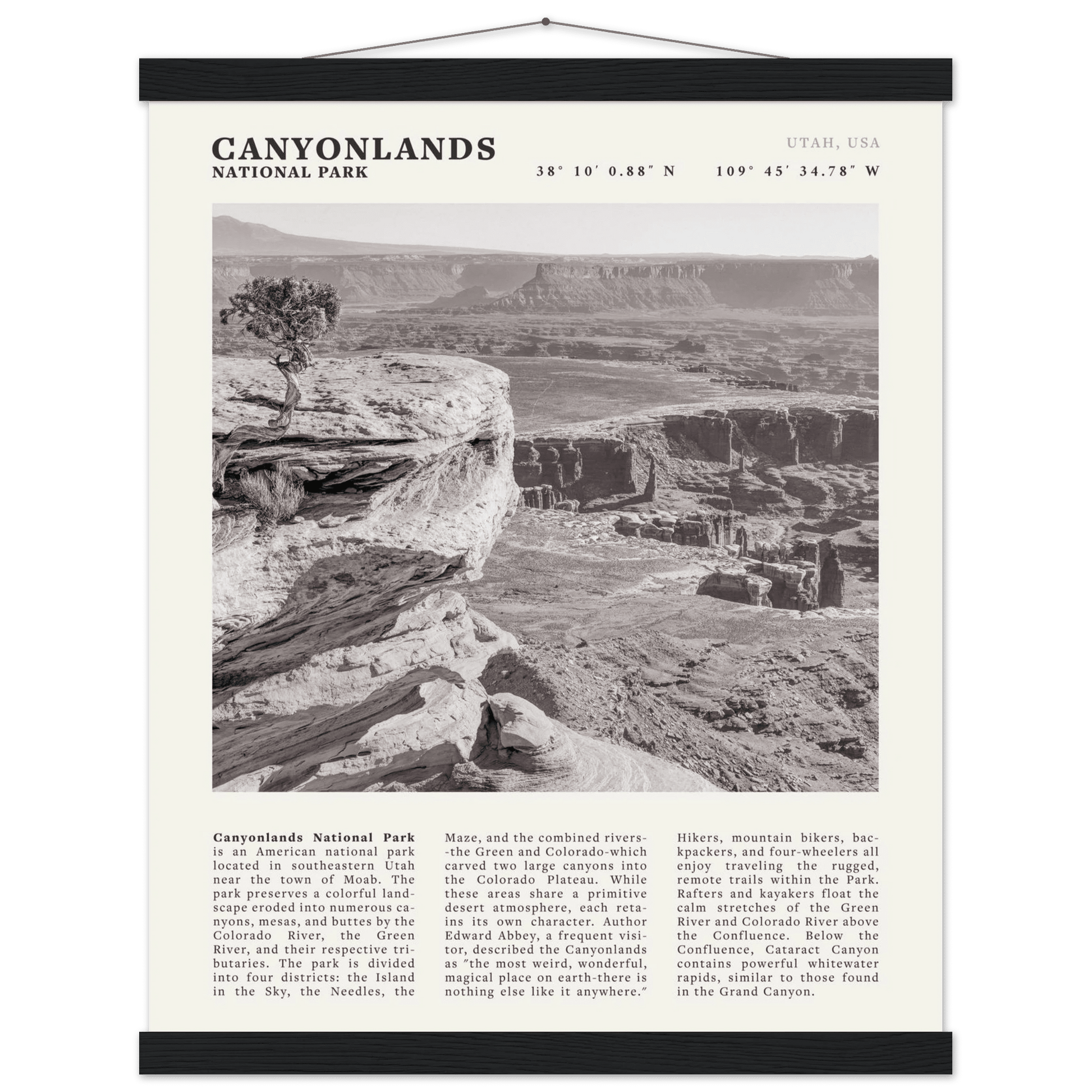 Canyonlands National Park Poster | Black & White Utah Wall Art | Canyon Travel Print - Evergreen Posters