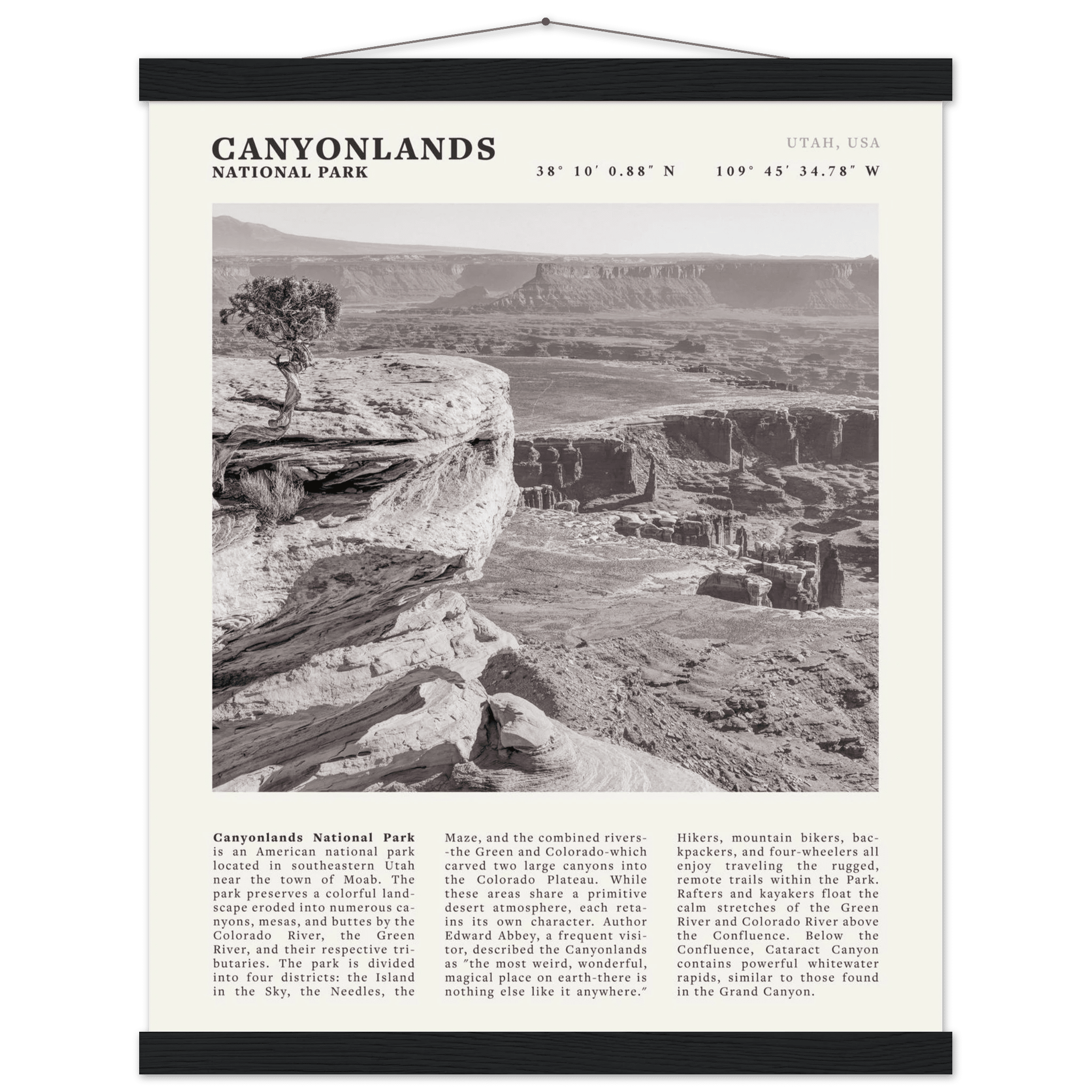 Canyonlands National Park Poster | Black & White Utah Wall Art | Canyon Travel Print - Evergreen Posters
