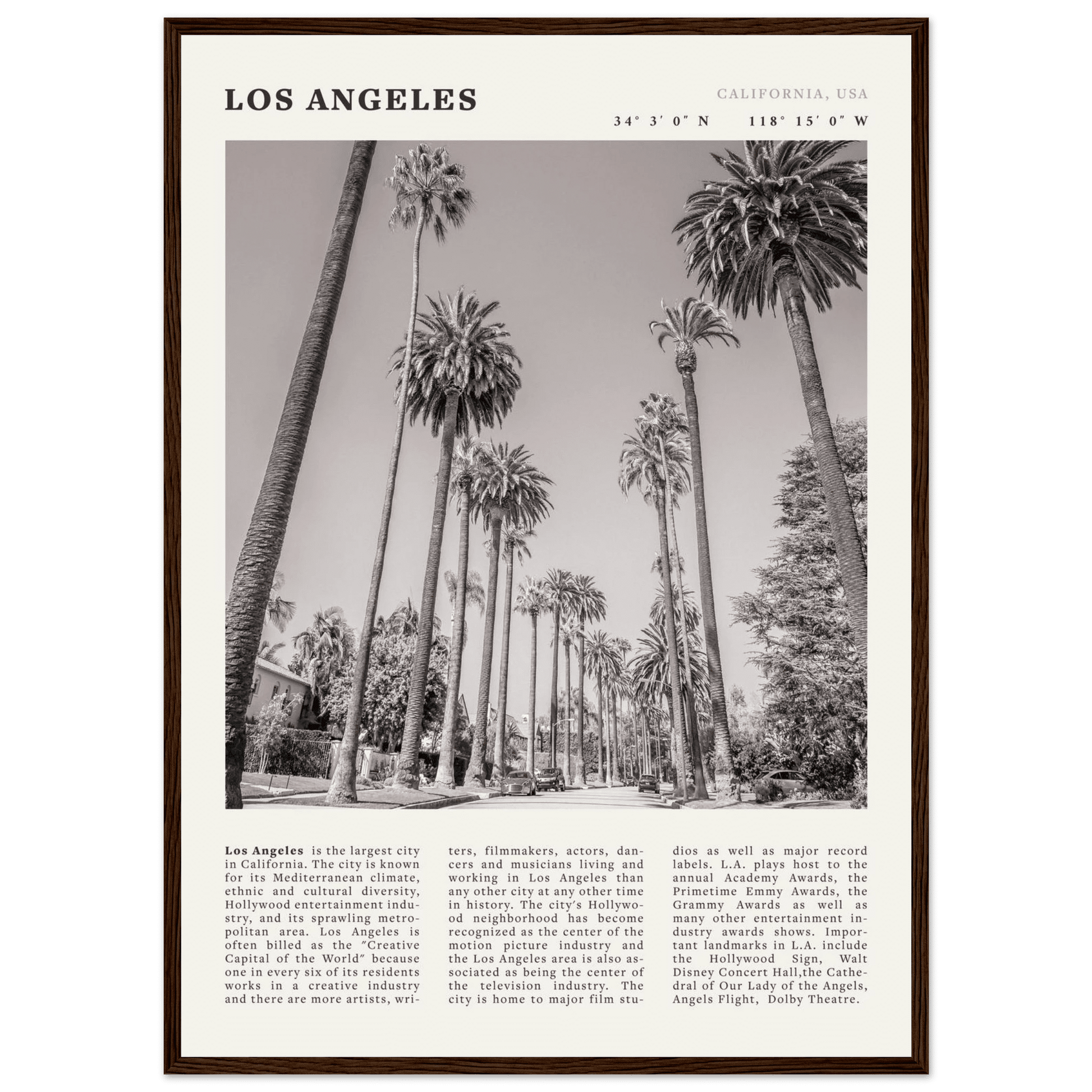 Los Angeles Poster | Black & White Palm Trees Wall Art | California Travel Print - Evergreen Posters