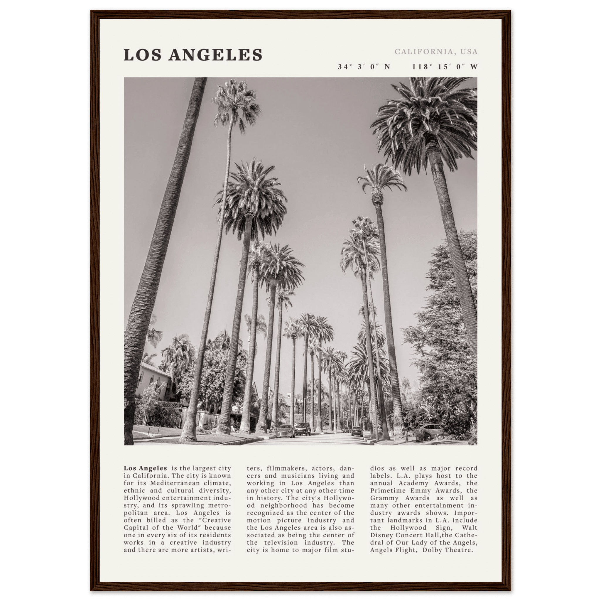 Los Angeles Poster | Black & White Palm Trees Wall Art | California Travel Print - Evergreen Posters